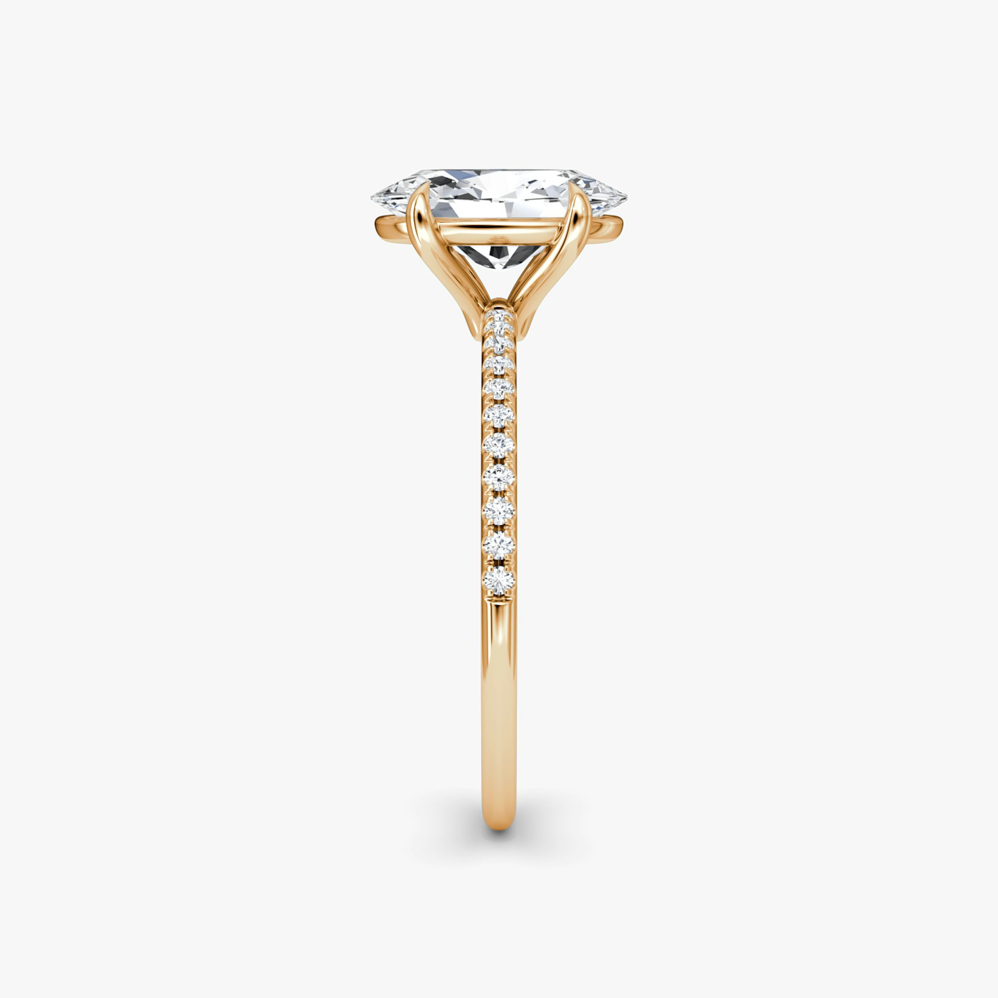 The Petite 4-Prong Solitaire | Oval | 14k | Rose Gold | bandAccent: Pavé | diamondOrientation: vertical | caratWeight: other