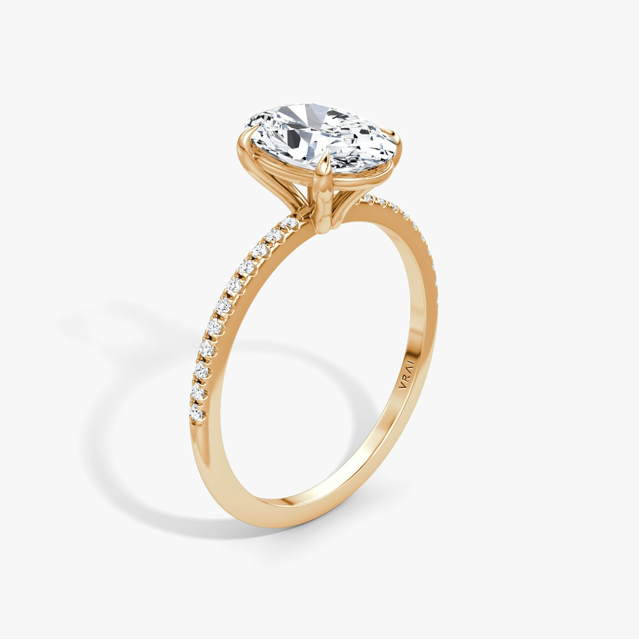 The Petite 4-Prong Solitaire | Oval | 14k | Rose Gold | bandAccent: Pavé | diamondOrientation: vertical | caratWeight: other