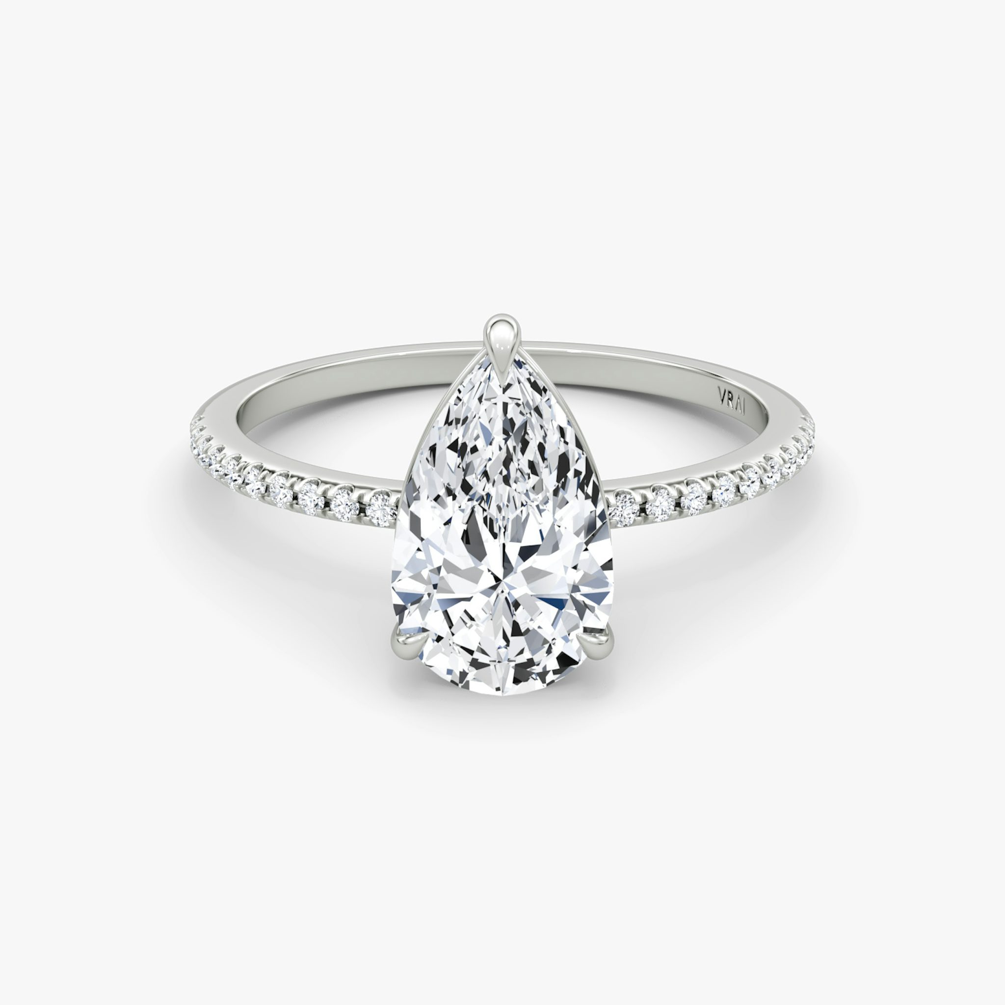 The Petite 4-Prong Solitaire | Pear | Platinum | bandAccent: Pavé | diamondOrientation: vertical | caratWeight: other