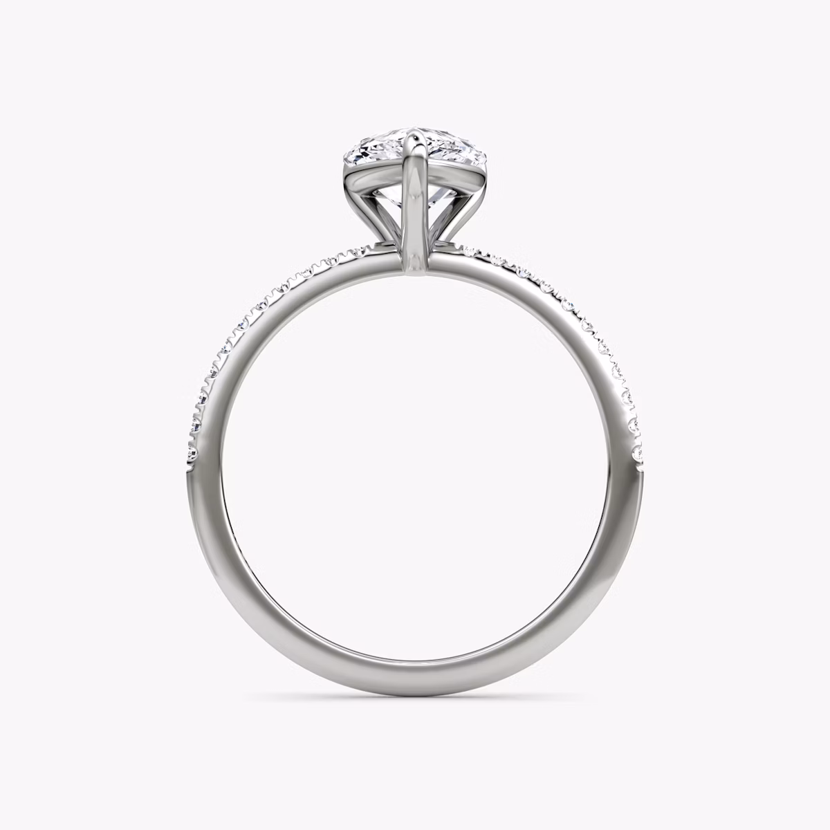 The Petite 4-Prong Solitaire | Pear | 18k | White Gold | bandAccent: Pavé | diamondOrientation: vertical | caratWeight: other