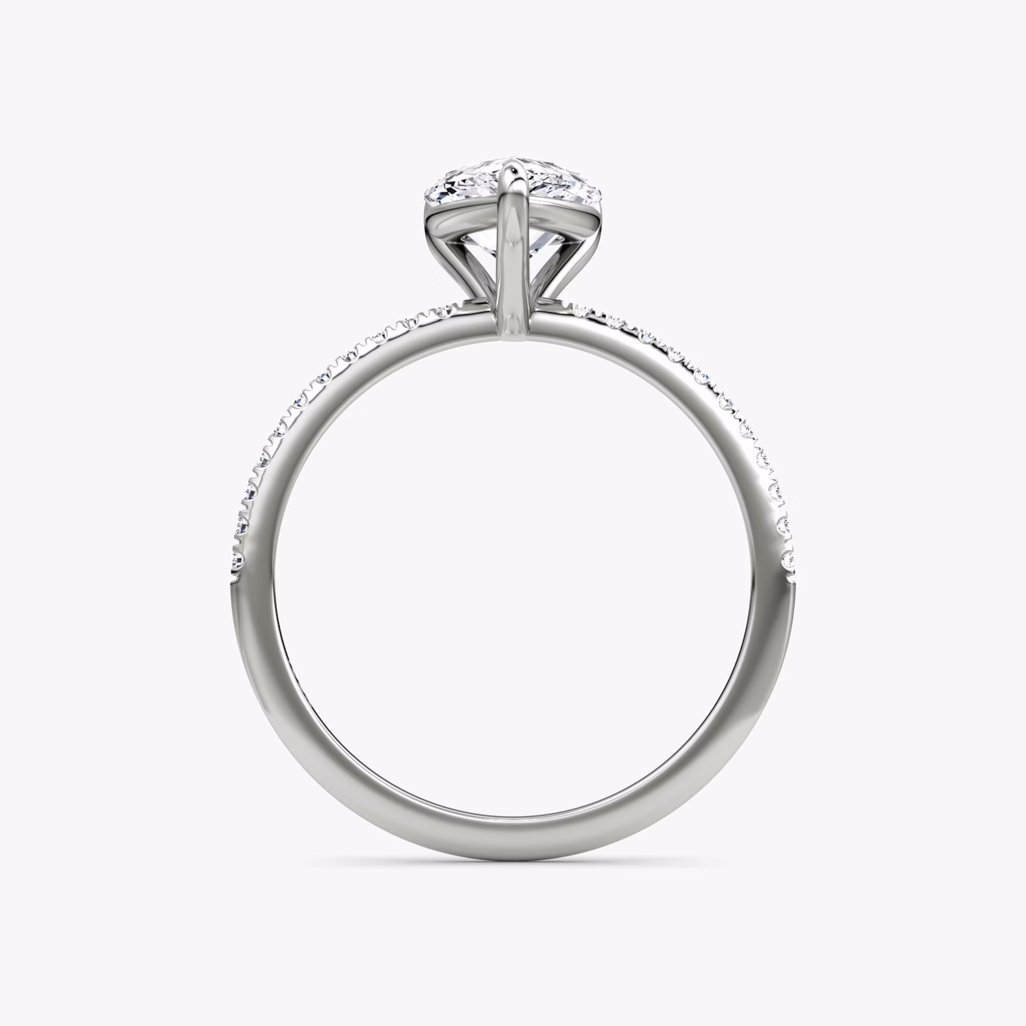 The Petite 4-Prong Solitaire | Pear | Platinum | bandAccent: Pavé | diamondOrientation: vertical | caratWeight: other