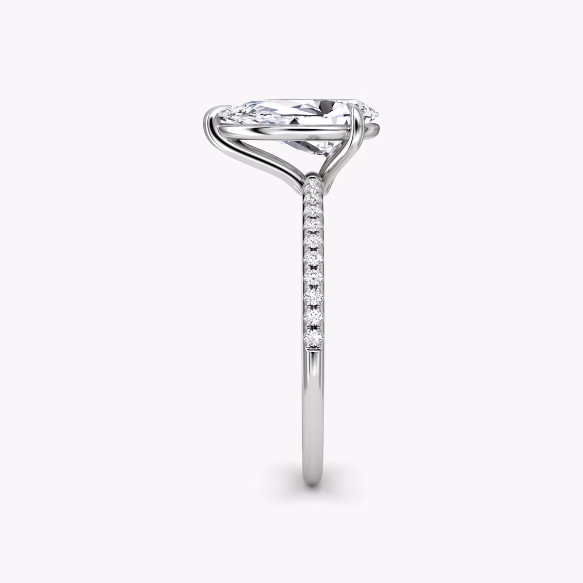 The Petite 4-Prong Solitaire | Pear | 18k | White Gold | bandAccent: Pavé | diamondOrientation: vertical | caratWeight: other