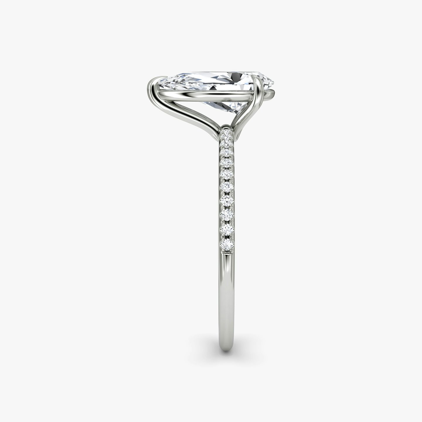 The Petite 4-Prong Solitaire | Pear | Platinum | bandAccent: Pavé | diamondOrientation: vertical | caratWeight: other
