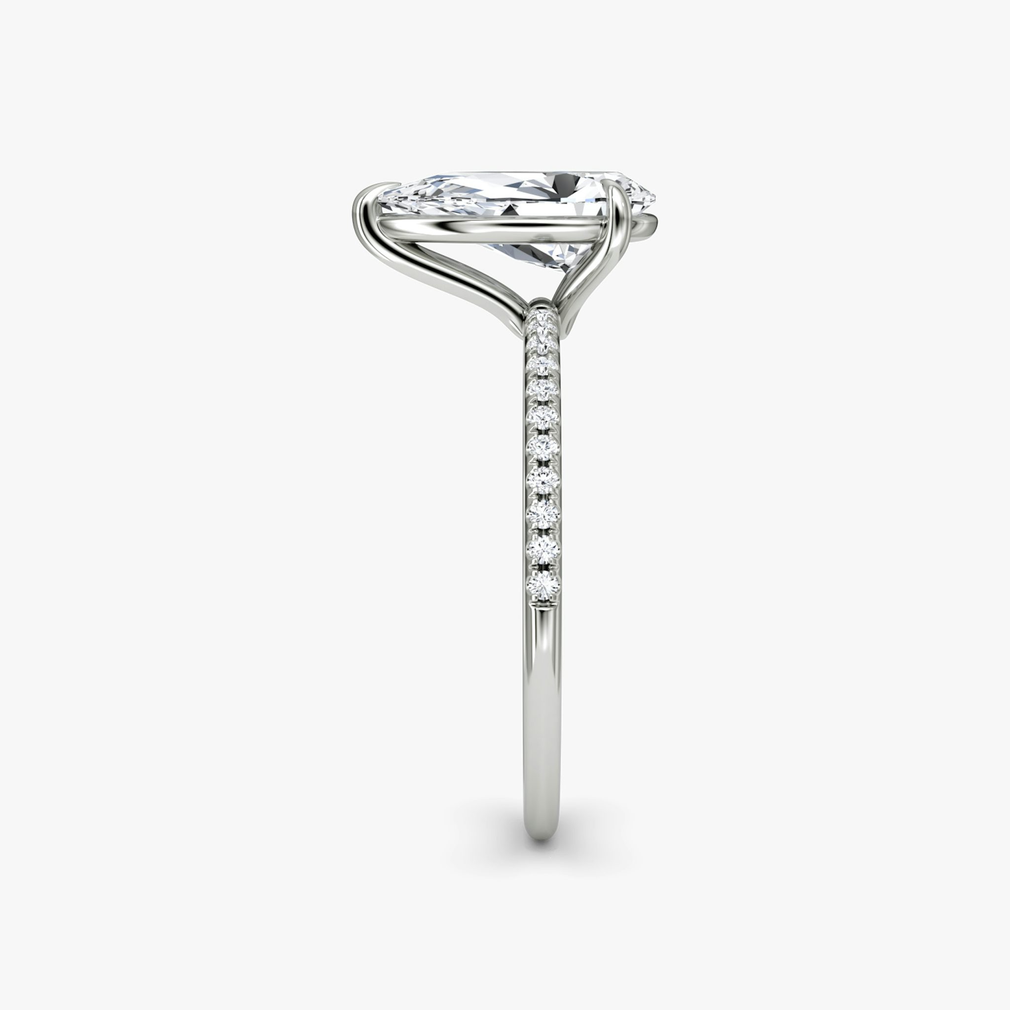The Petite 4-Prong Solitaire | Pear | Platinum | bandAccent: Pavé | diamondOrientation: vertical | caratWeight: other