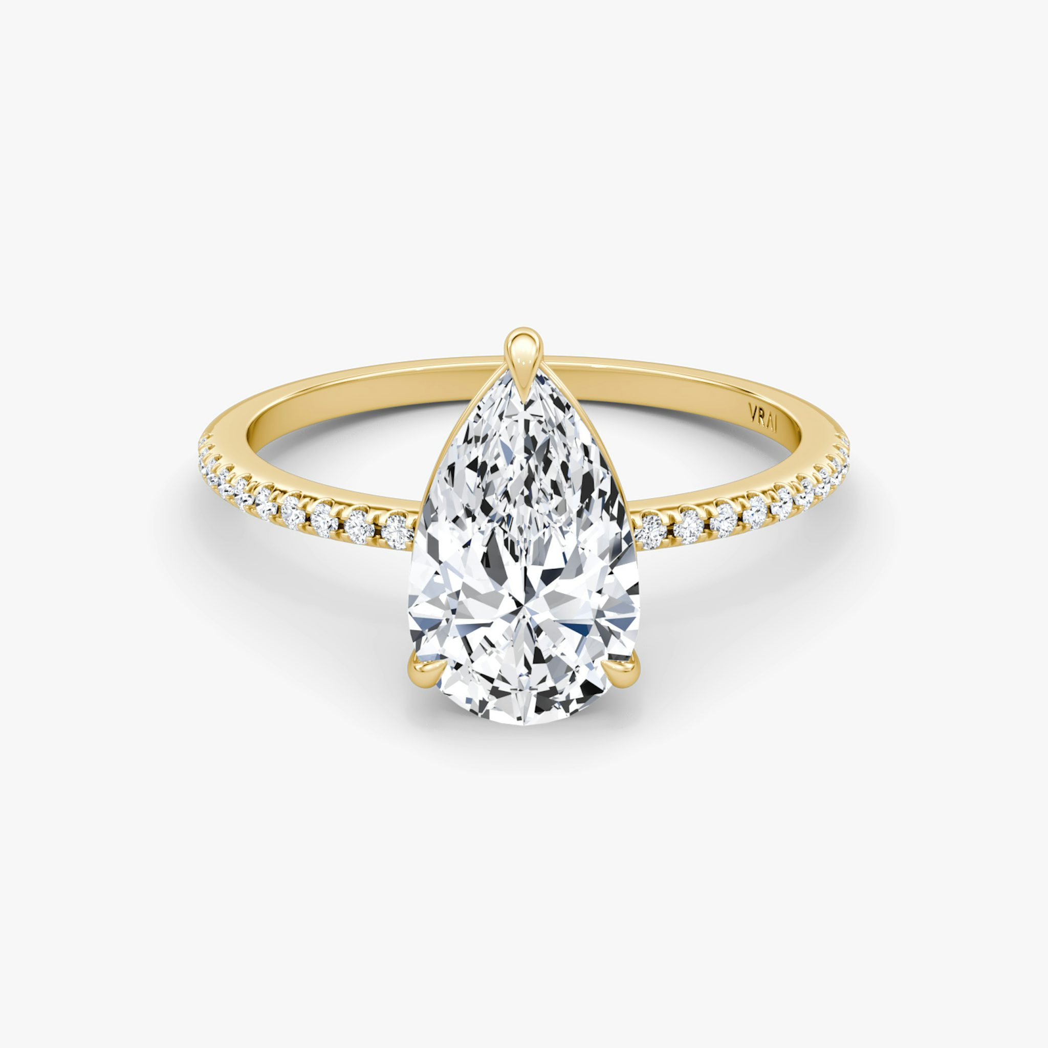 The Petite 4-Prong Solitaire | Pear | 18k | Yellow Gold | bandAccent: Pavé | diamondOrientation: vertical | caratWeight: other