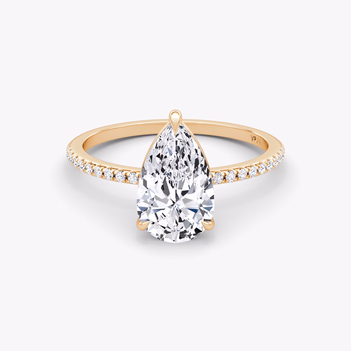 The Petite 4-Prong Solitaire | Pear | 14k | Rose Gold | bandAccent: Pavé | diamondOrientation: vertical | caratWeight: other