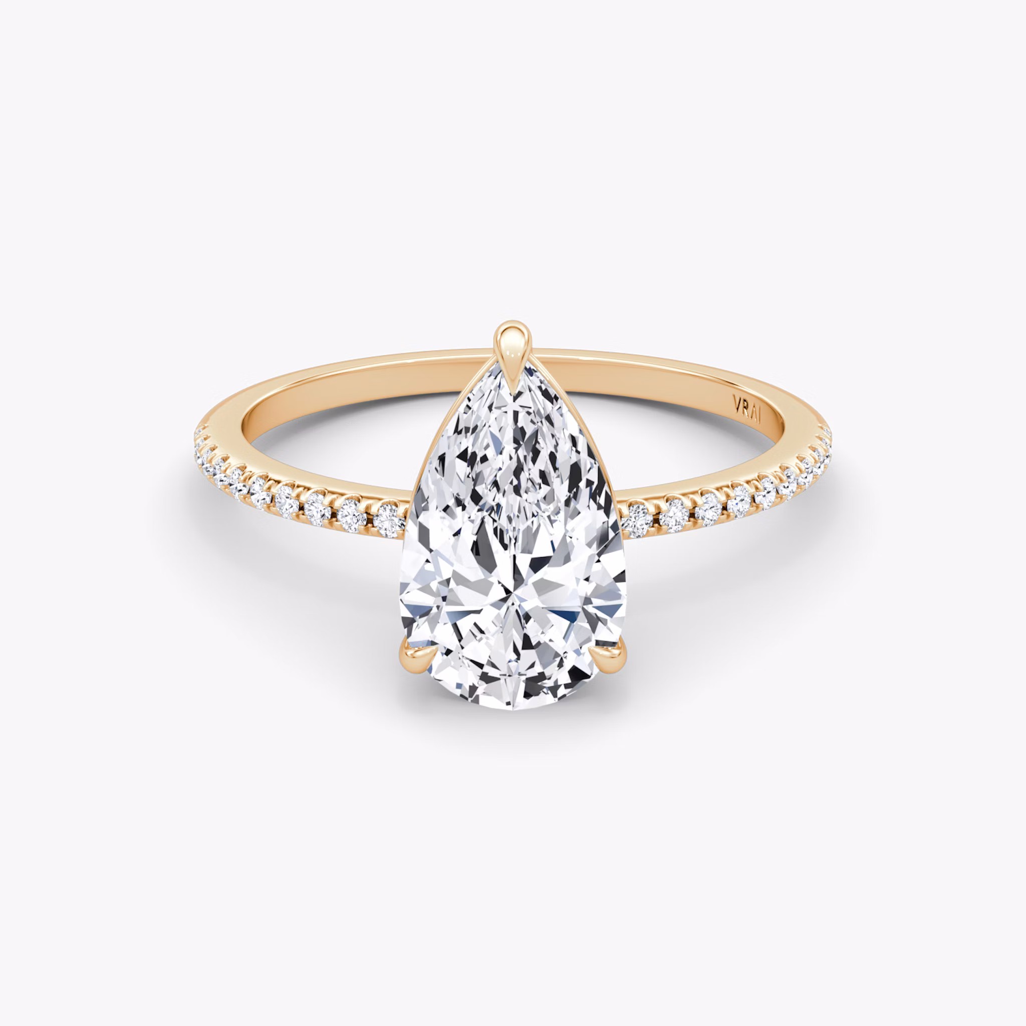 The Petite 4-Prong Solitaire | Pear | 14k | Rose Gold | bandAccent: Pavé | diamondOrientation: vertical | caratWeight: other