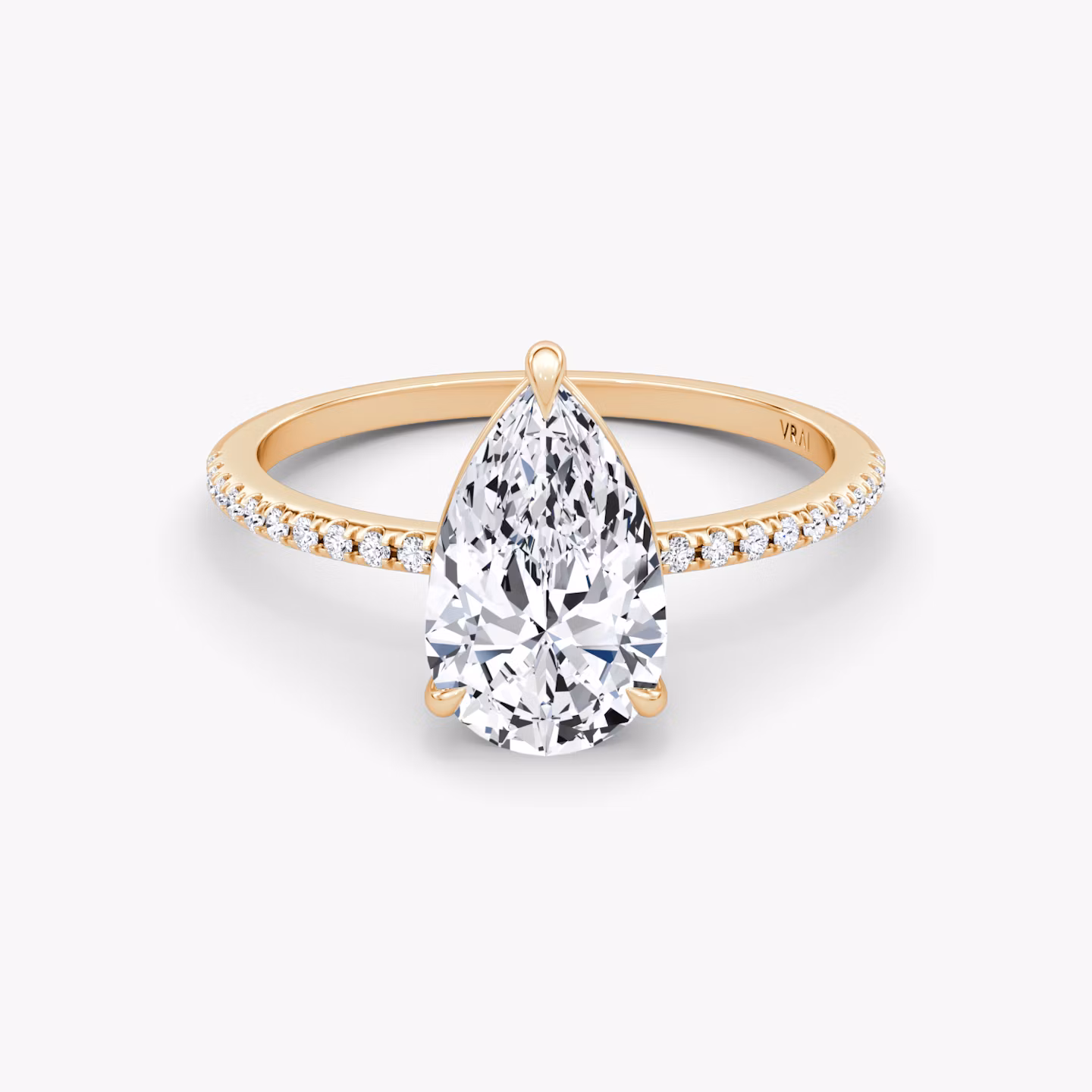 The Petite 4-Prong Solitaire | Pear | 14k | Rose Gold | bandAccent: Pavé | diamondOrientation: vertical | caratWeight: other