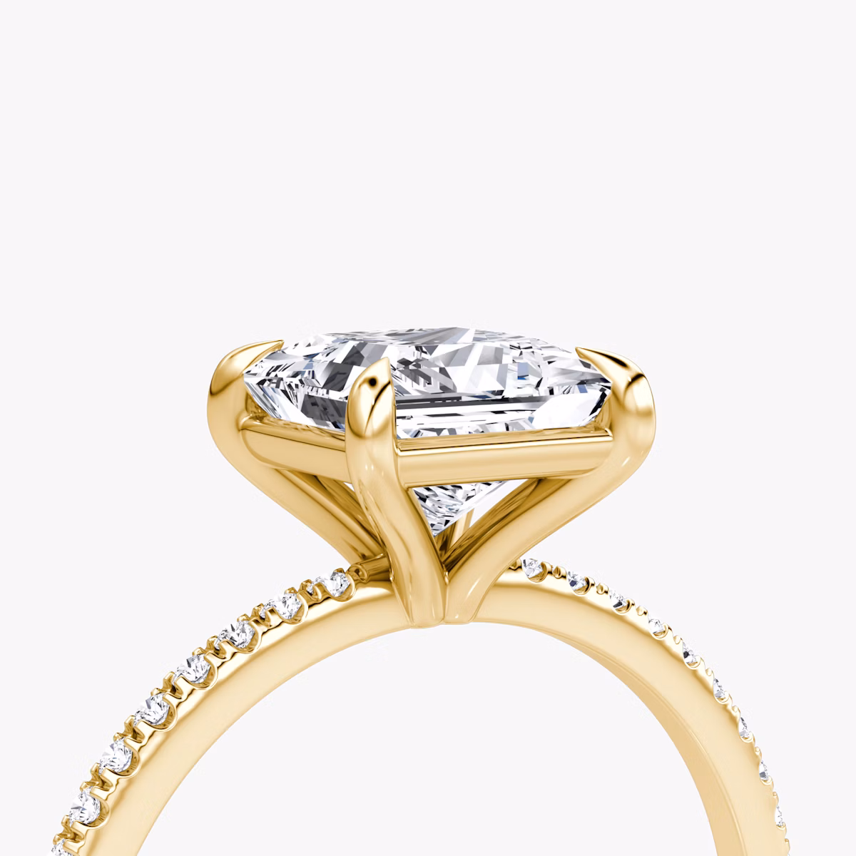 The Petite 4-Prong Solitaire | Princess | 18k | Yellow Gold | bandAccent: Pavé | diamondOrientation: vertical | caratWeight: other