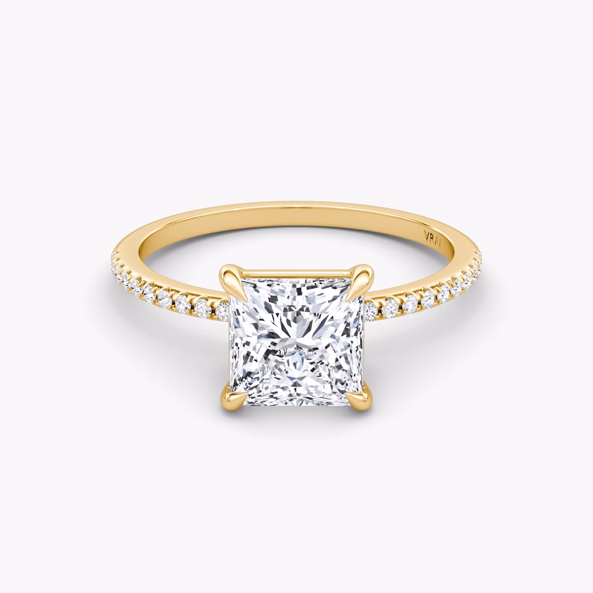 The Petite 4-Prong Solitaire | Princess | 18k | Yellow Gold | bandAccent: Pavé | diamondOrientation: vertical | caratWeight: other