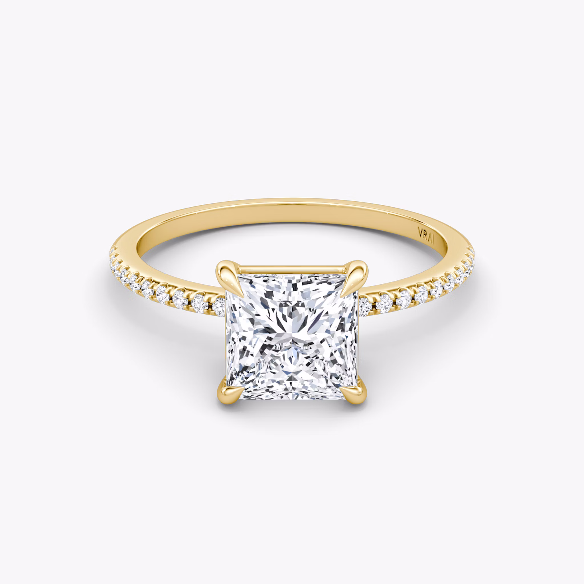 The Petite 4-Prong Solitaire | Princess | 18k | Yellow Gold | bandAccent: Pavé | diamondOrientation: vertical | caratWeight: other