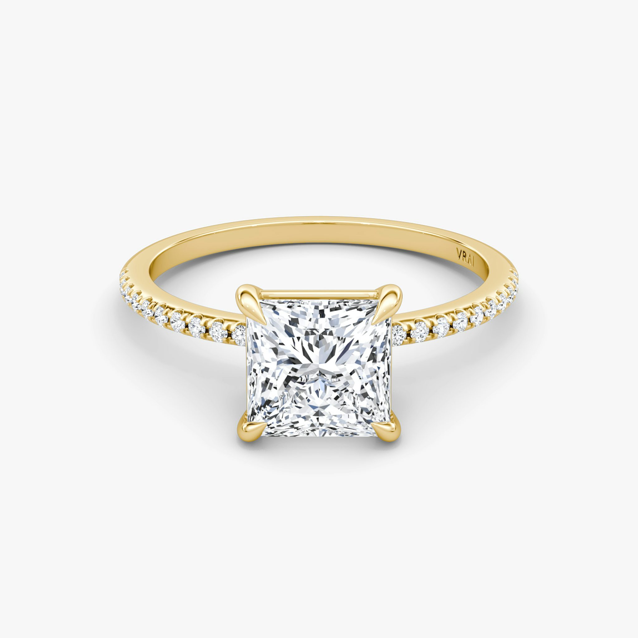 The Petite 4-Prong Solitaire | Princess | 18k | Yellow Gold | bandAccent: Pavé | diamondOrientation: vertical | caratWeight: other