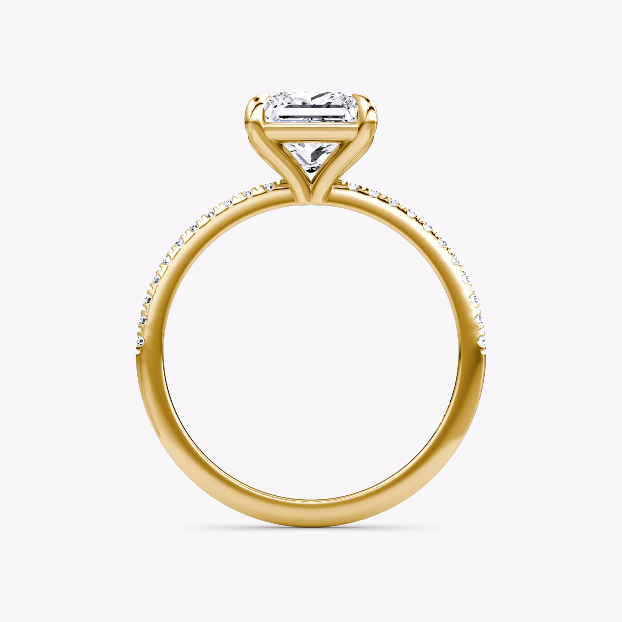 The Petite 4-Prong Solitaire | Princess | 18k | Yellow Gold | bandAccent: Pavé | diamondOrientation: vertical | caratWeight: other