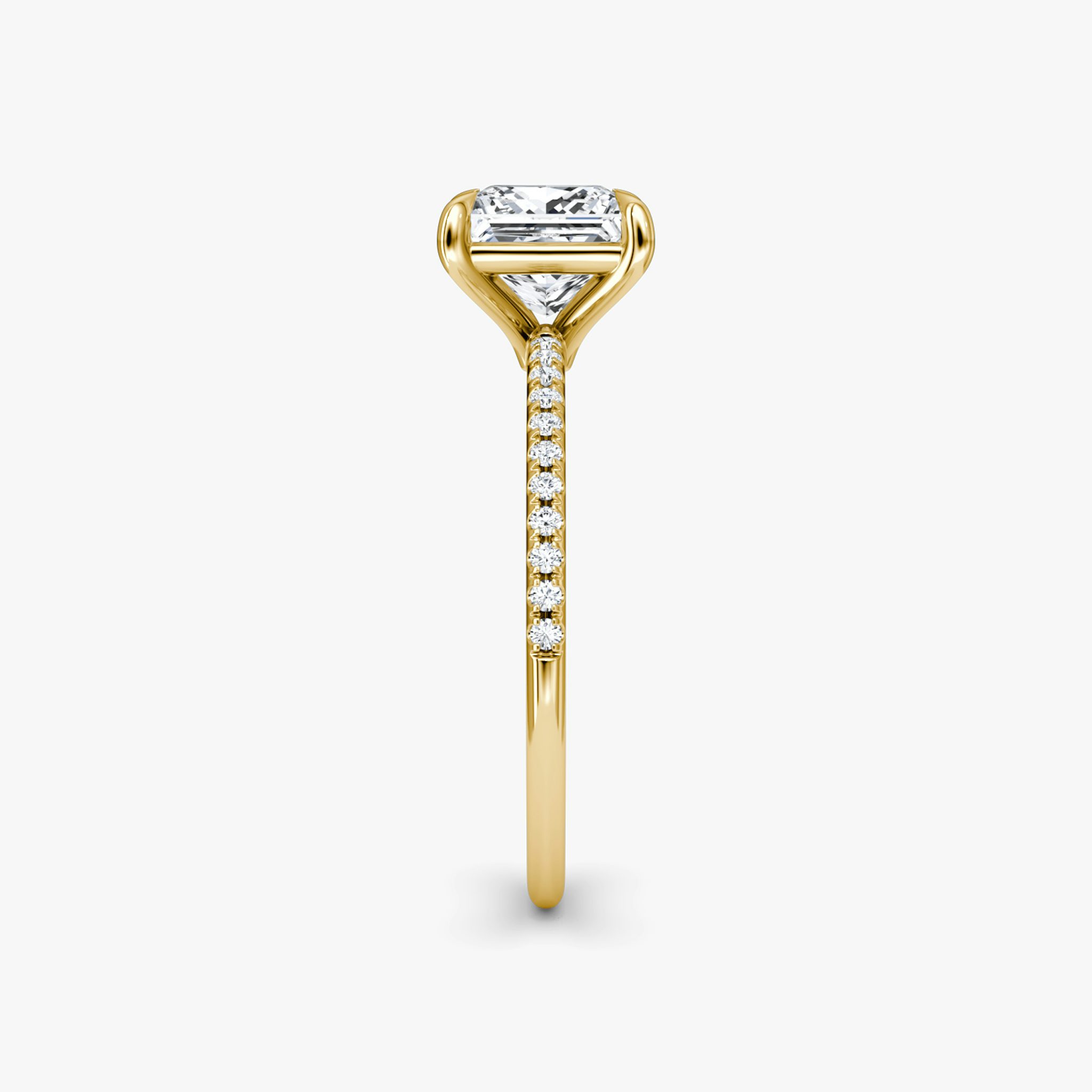 The Petite 4-Prong Solitaire | Princess | 18k | Yellow Gold | bandAccent: Pavé | diamondOrientation: vertical | caratWeight: other