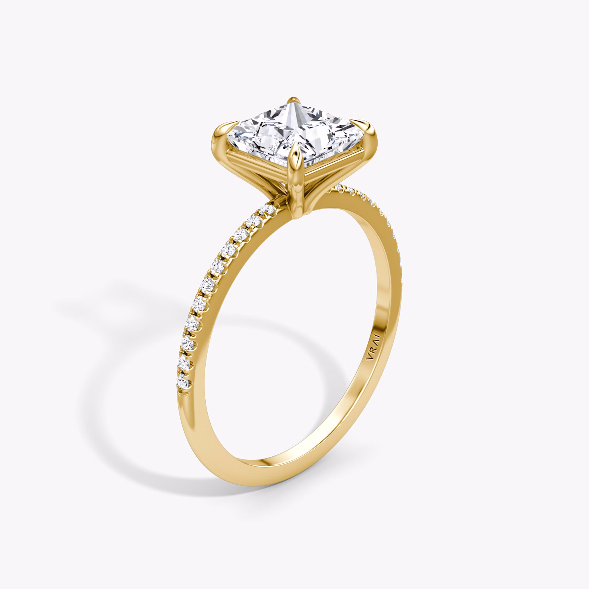 The Petite 4-Prong Solitaire | Princess | 18k | Yellow Gold | bandAccent: Pavé | diamondOrientation: vertical | caratWeight: other
