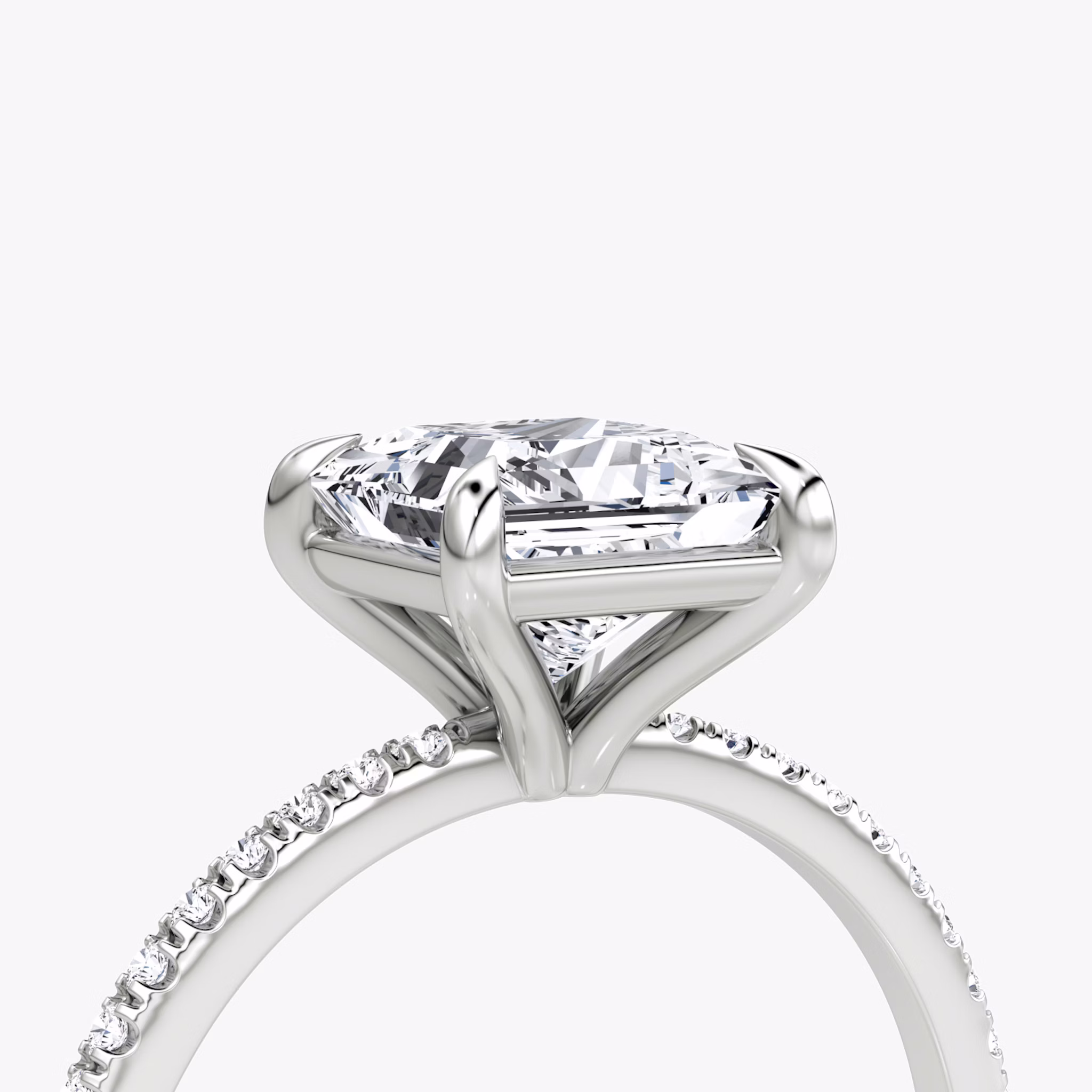 The Petite 4-Prong Solitaire | Princess | Platinum | bandAccent: Pavé | diamondOrientation: vertical | caratWeight: other