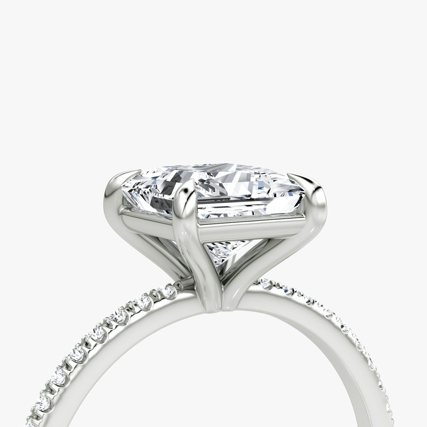 The Petite 4-Prong Solitaire | Princess | 18k | White Gold | bandAccent: Pavé | diamondOrientation: vertical | caratWeight: other