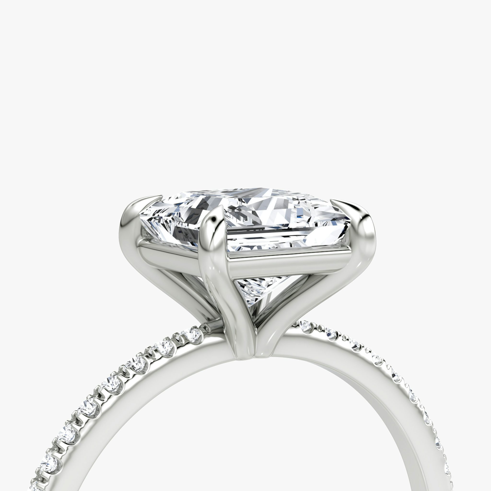 The Petite 4-Prong Solitaire | Princess | Platinum | bandAccent: Pavé | diamondOrientation: vertical | caratWeight: other