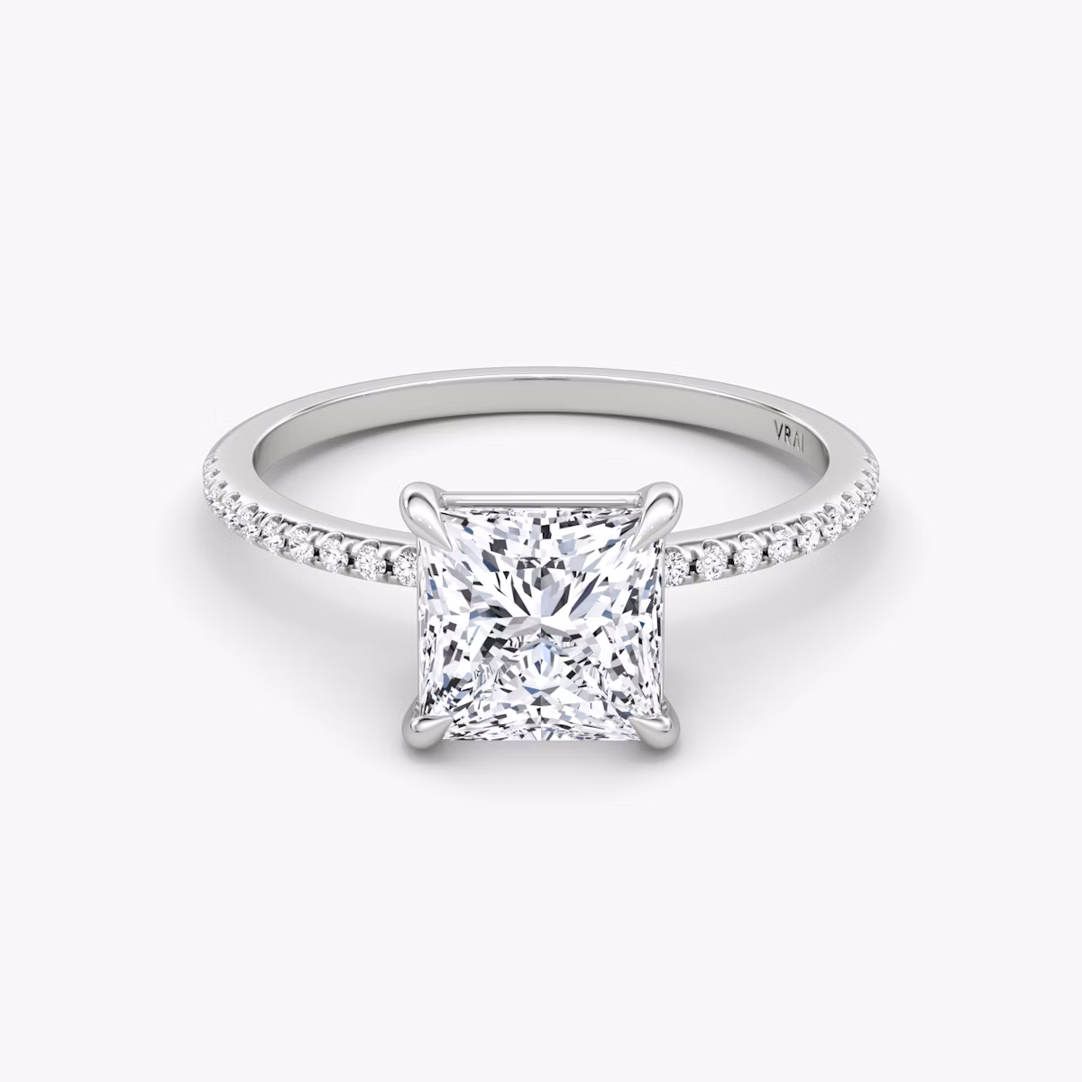 The Petite 4-Prong Solitaire | Princess | Platinum | bandAccent: Pavé | diamondOrientation: vertical | caratWeight: other