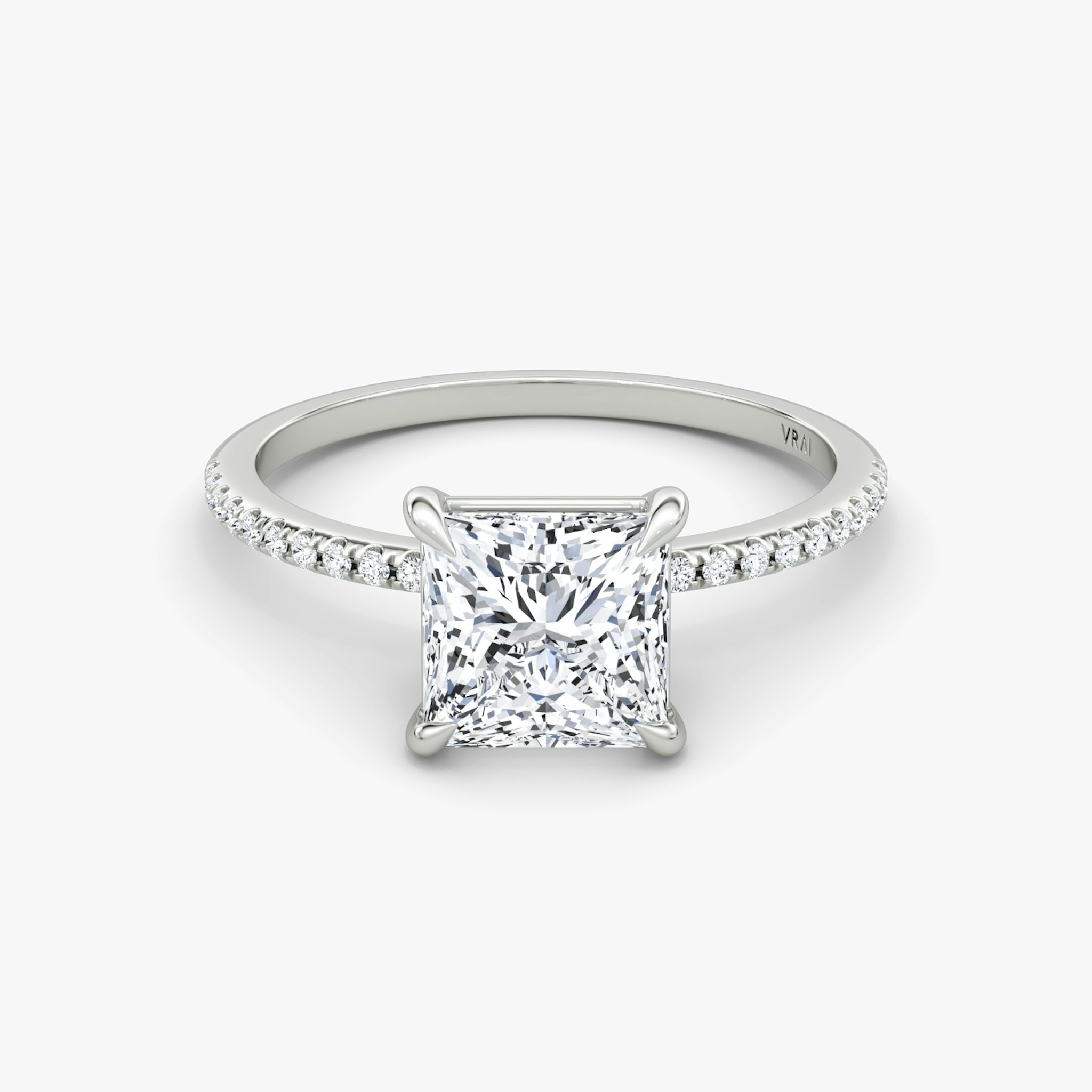 The Petite 4-Prong Solitaire | Princess | Platinum | bandAccent: Pavé | diamondOrientation: vertical | caratWeight: other