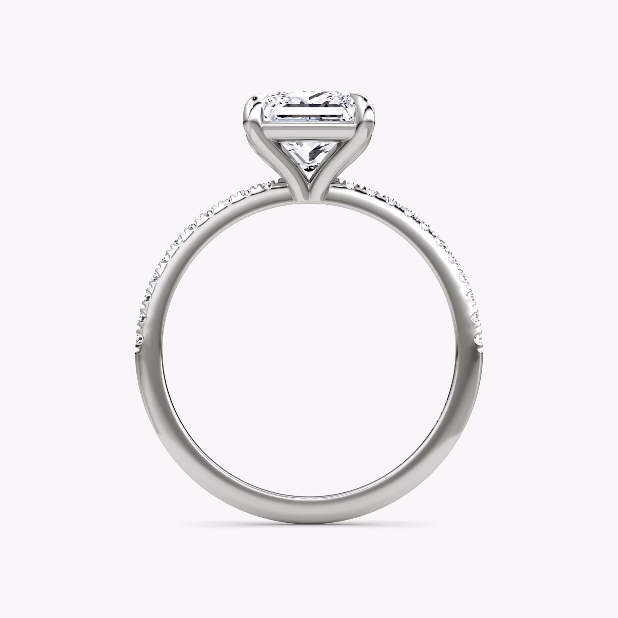 The Petite 4-Prong Solitaire | Princess | Platinum | bandAccent: Pavé | diamondOrientation: vertical | caratWeight: other