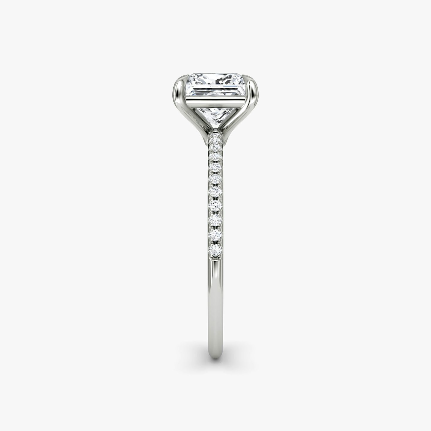 The Petite 4-Prong Solitaire | Princess | 18k | White Gold | bandAccent: Pavé | diamondOrientation: vertical | caratWeight: other