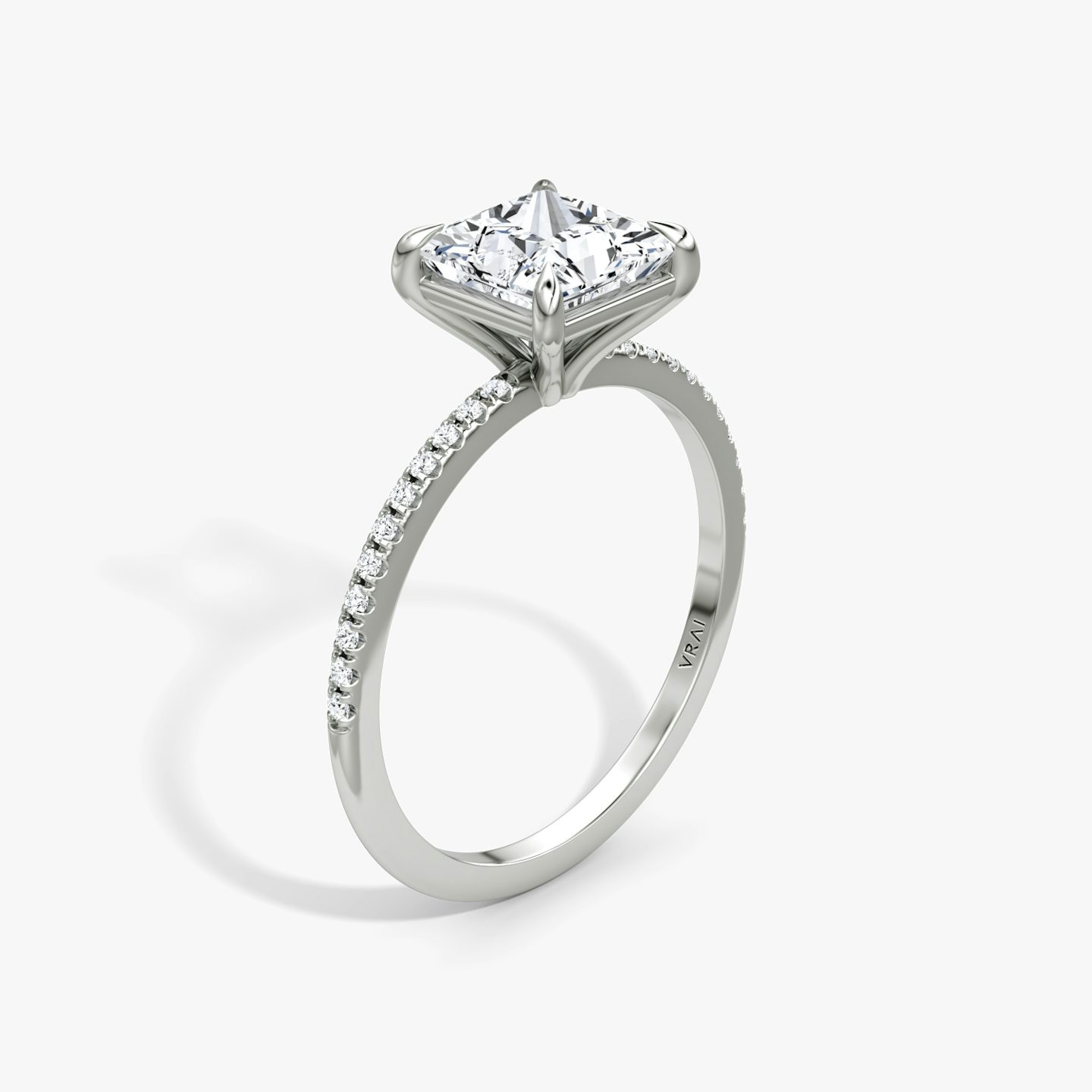 The Petite 4-Prong Solitaire | Princess | 18k | White Gold | bandAccent: Pavé | diamondOrientation: vertical | caratWeight: other