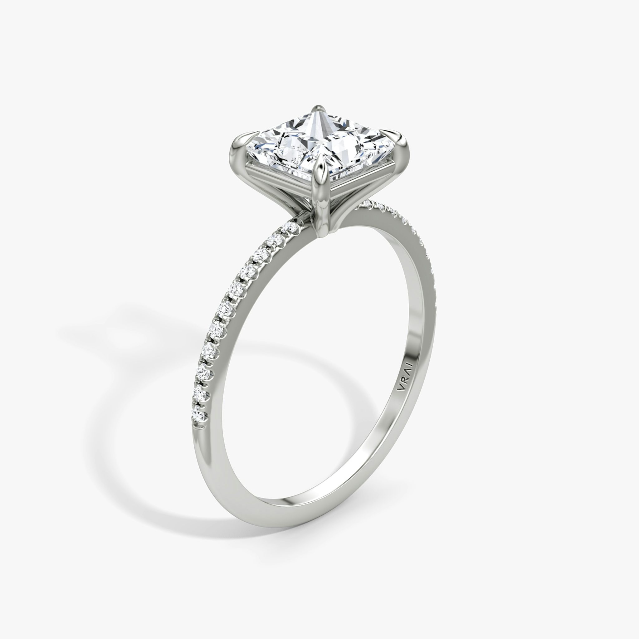 The Petite 4-Prong Solitaire | Princess | Platinum | bandAccent: Pavé | diamondOrientation: vertical | caratWeight: other