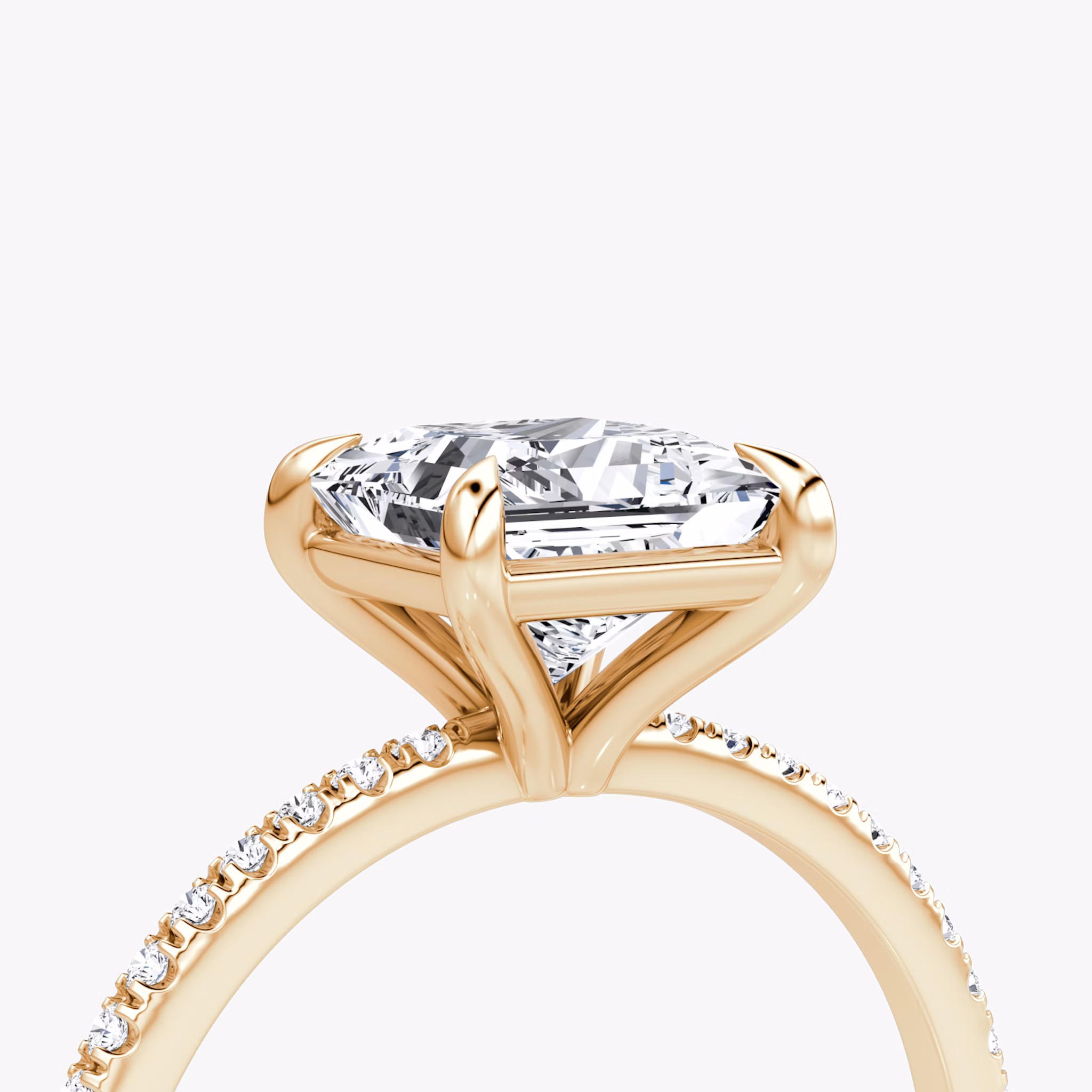 The Petite 4-Prong Solitaire | Princess | 14k | Rose Gold | bandAccent: Pavé | diamondOrientation: vertical | caratWeight: other