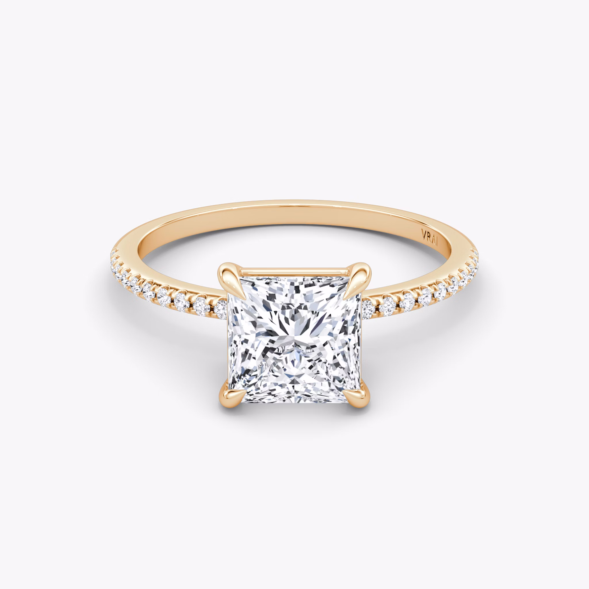 The Petite 4-Prong Solitaire | Princess | 14k | Rose Gold | bandAccent: Pavé | diamondOrientation: vertical | caratWeight: other