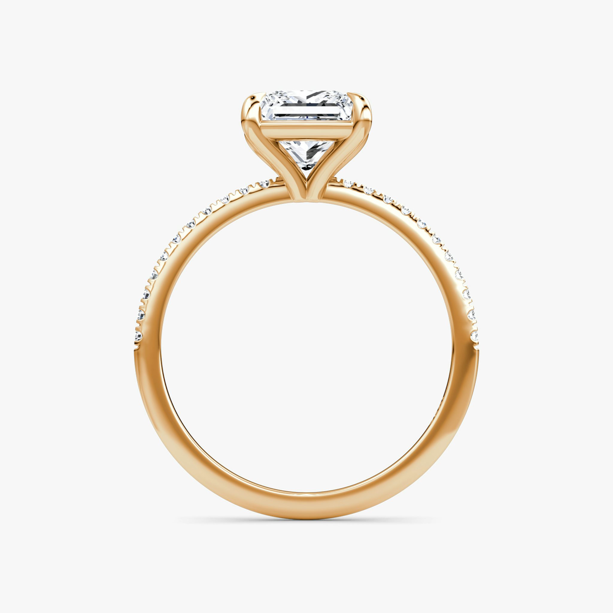 The Petite 4-Prong Solitaire | Princess | 14k | Rose Gold | bandAccent: Pavé | diamondOrientation: vertical | caratWeight: other