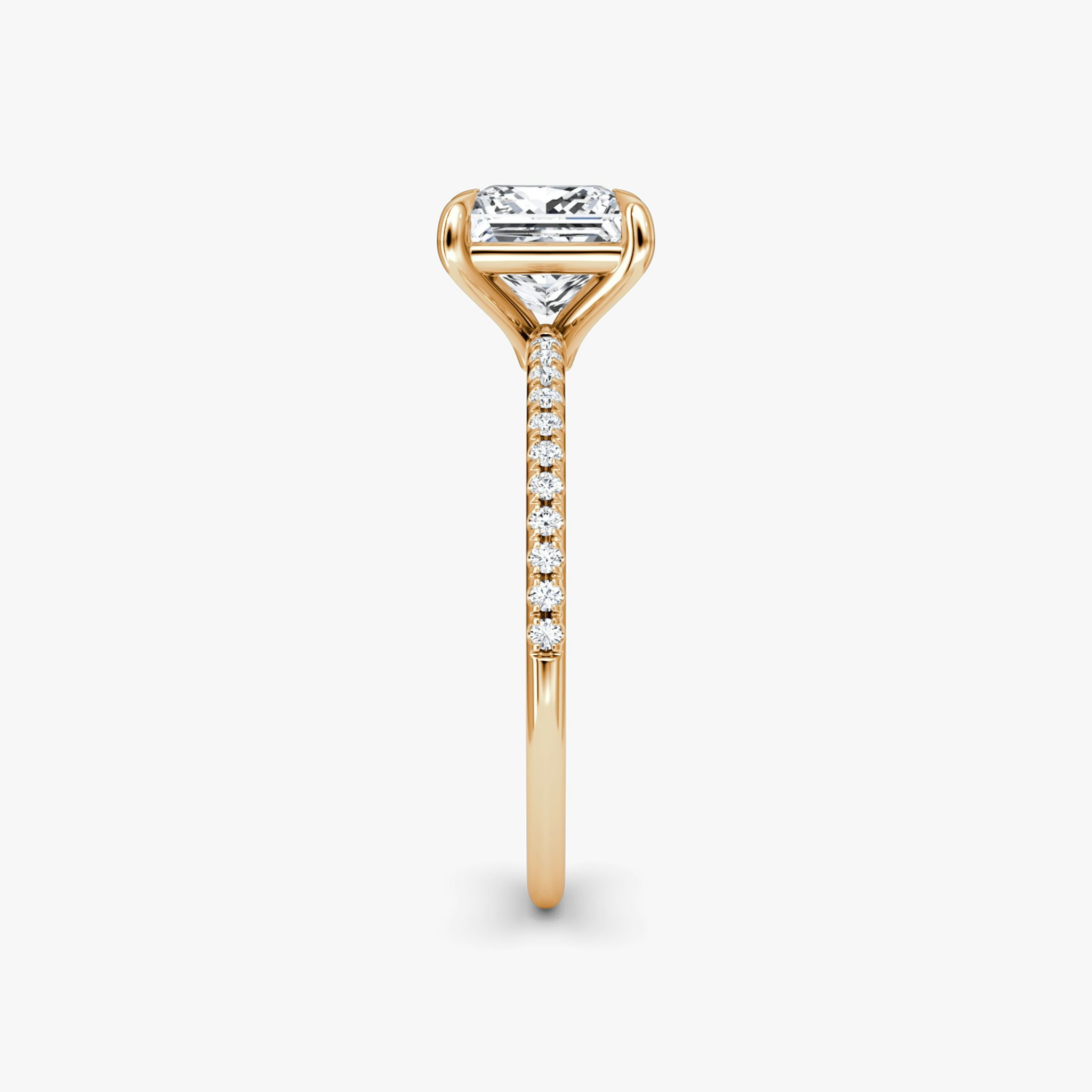 The Petite 4-Prong Solitaire | Princess | 14k | Rose Gold | bandAccent: Pavé | diamondOrientation: vertical | caratWeight: other