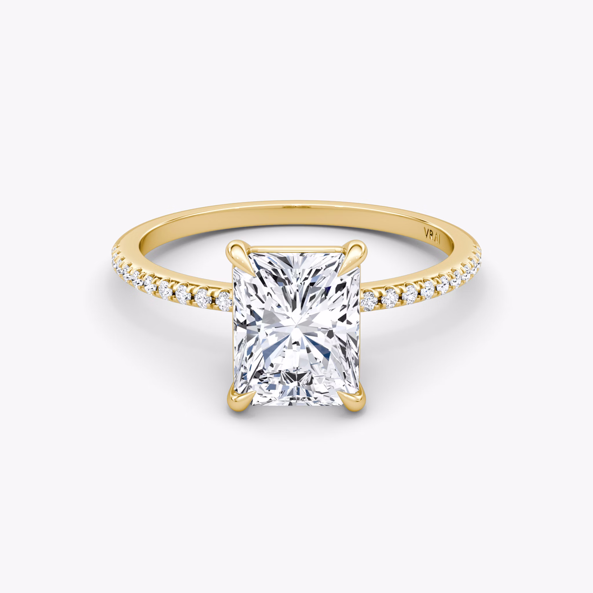 The Petite 4-Prong Solitaire | Radiant | 18k | Yellow Gold | bandAccent: Pavé | diamondOrientation: vertical | caratWeight: other