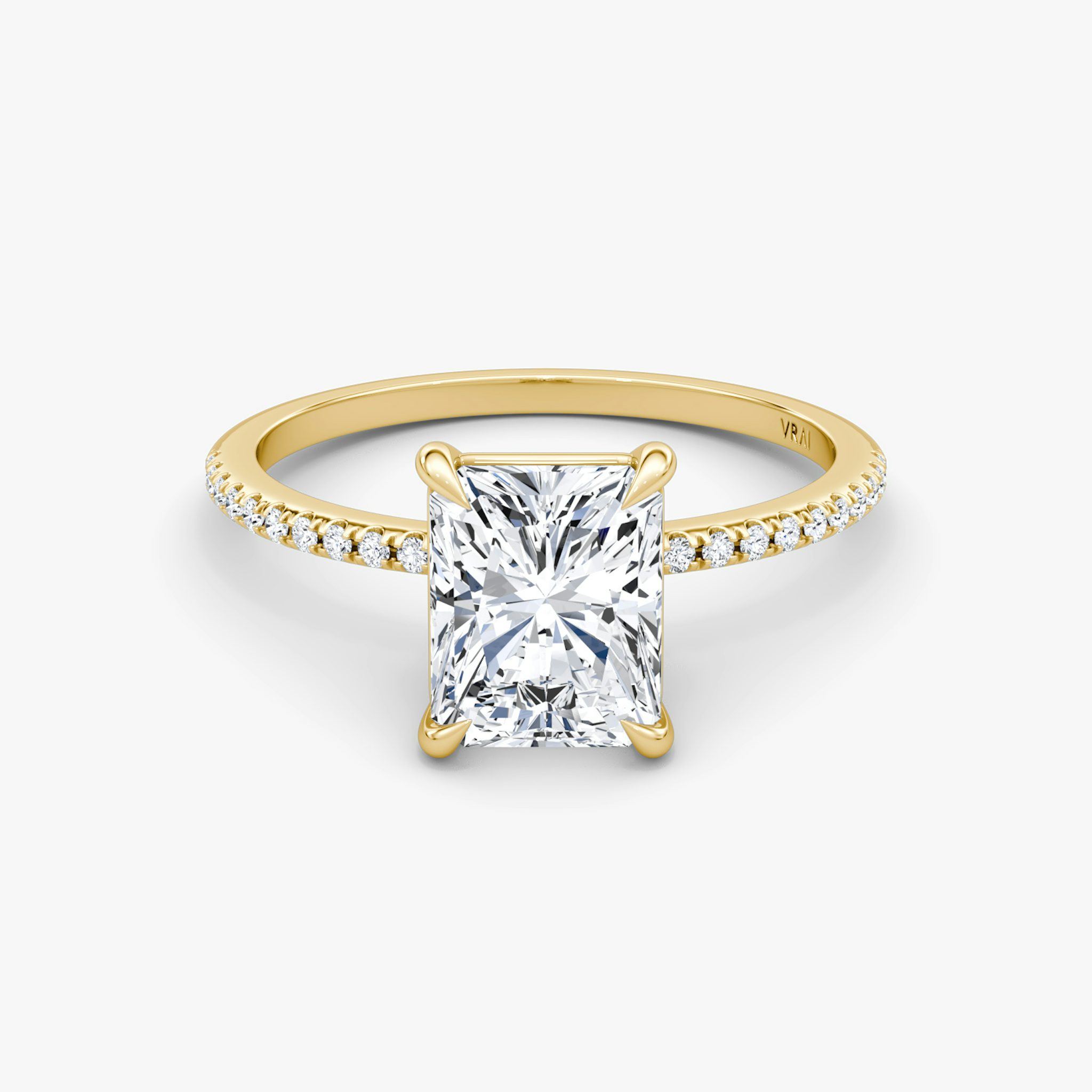 The Petite 4-Prong Solitaire | Radiant | 18k | Yellow Gold | bandAccent: Pavé | diamondOrientation: vertical | caratWeight: other