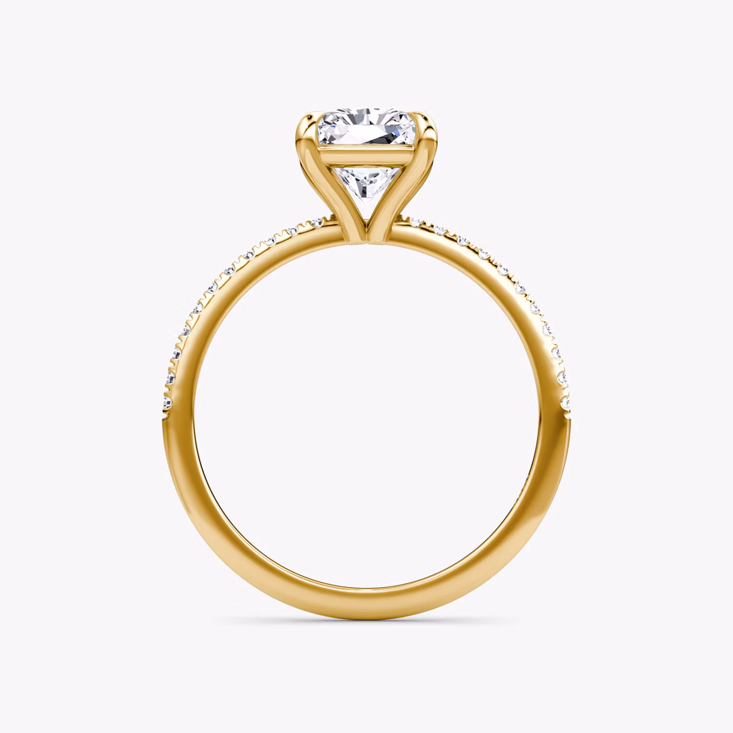Bague de fiançailles Petite 4-Prong Solitaire | Radiant | 18k | Or jaune | bandAccent: Pavé | diamondOrientation: vertical | caratWeight: other