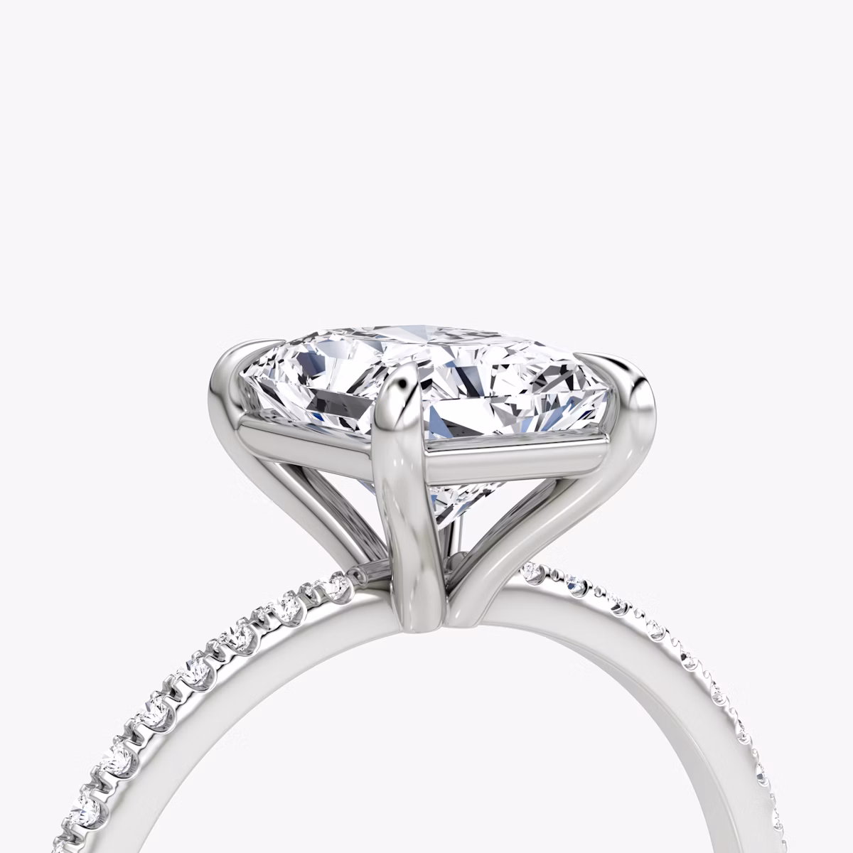 The Petite 4-Prong Solitaire | Radiant | 18k | White Gold | bandAccent: Pavé | diamondOrientation: vertical | caratWeight: other