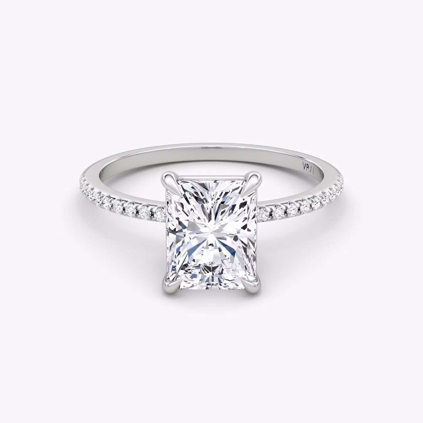 The Petite 4-Prong Solitaire | Radiant | 18k | White Gold | bandAccent: Pavé | diamondOrientation: vertical | caratWeight: other