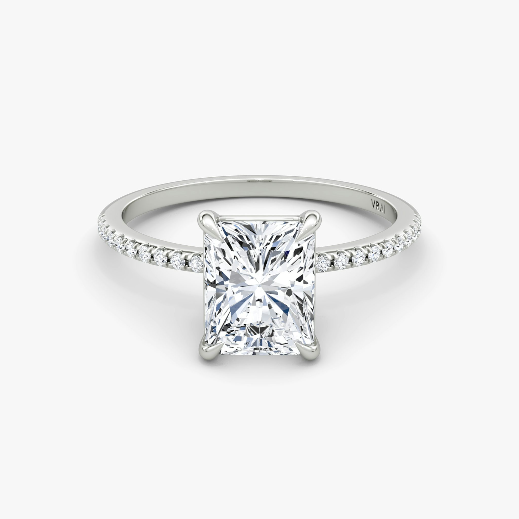 The Petite 4-Prong Solitaire | Radiant | Platinum | bandAccent: Pavé | diamondOrientation: vertical | caratWeight: other