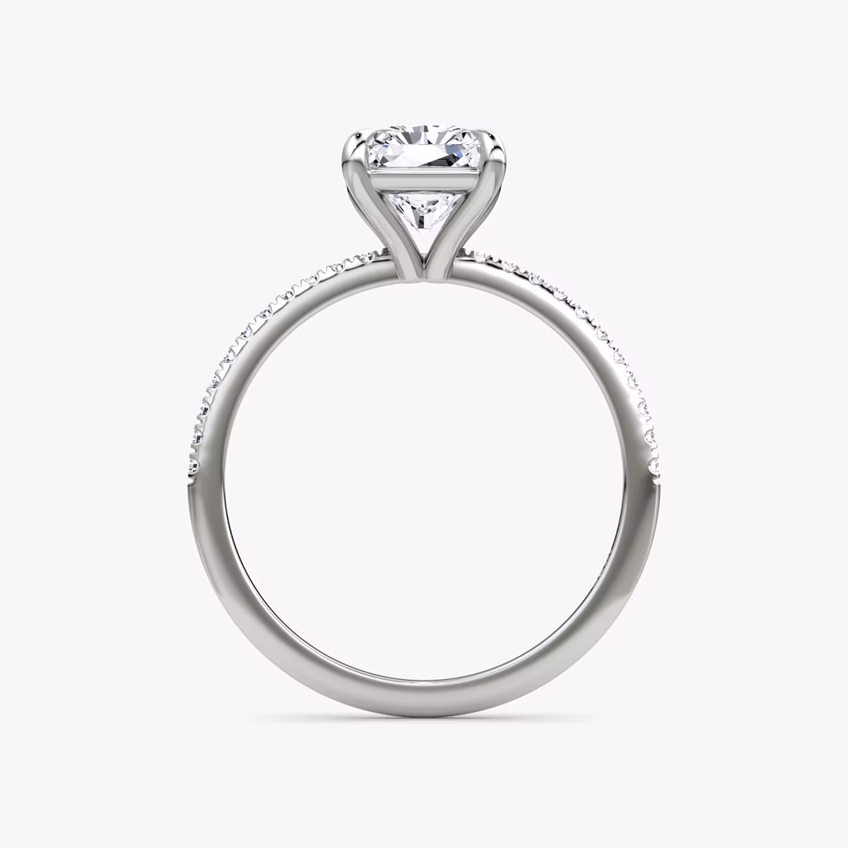 The Petite 4-Prong Solitaire | Radiant | 18k | White Gold | bandAccent: Pavé | diamondOrientation: vertical | caratWeight: other