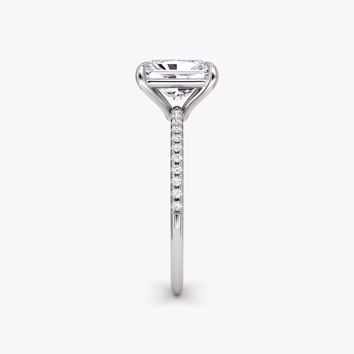 The Petite 4-Prong Solitaire | Radiant | 18k | White Gold | bandAccent: Pavé | diamondOrientation: vertical | caratWeight: other