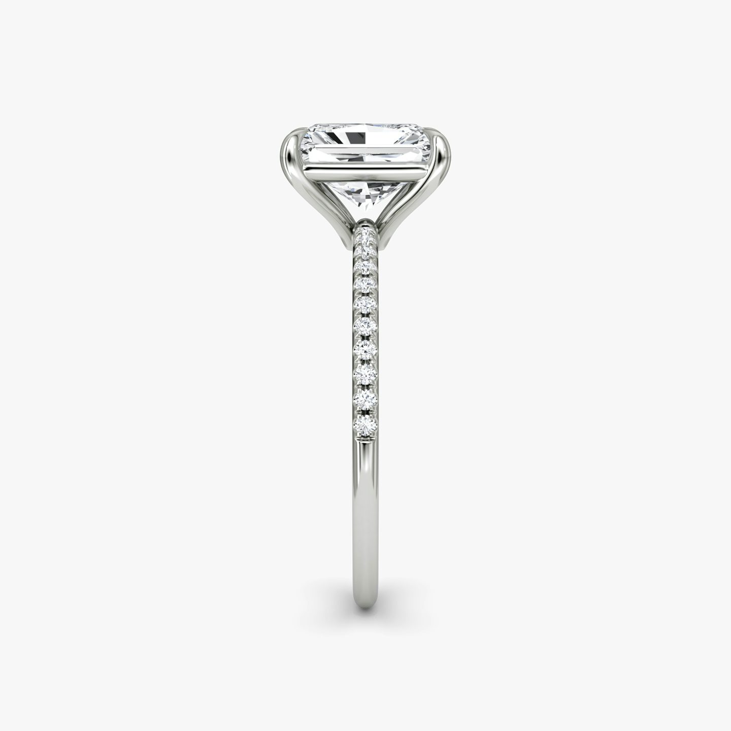 The Petite 4-Prong Solitaire | Radiant | 18k | White Gold | bandAccent: Pavé | diamondOrientation: vertical | caratWeight: other