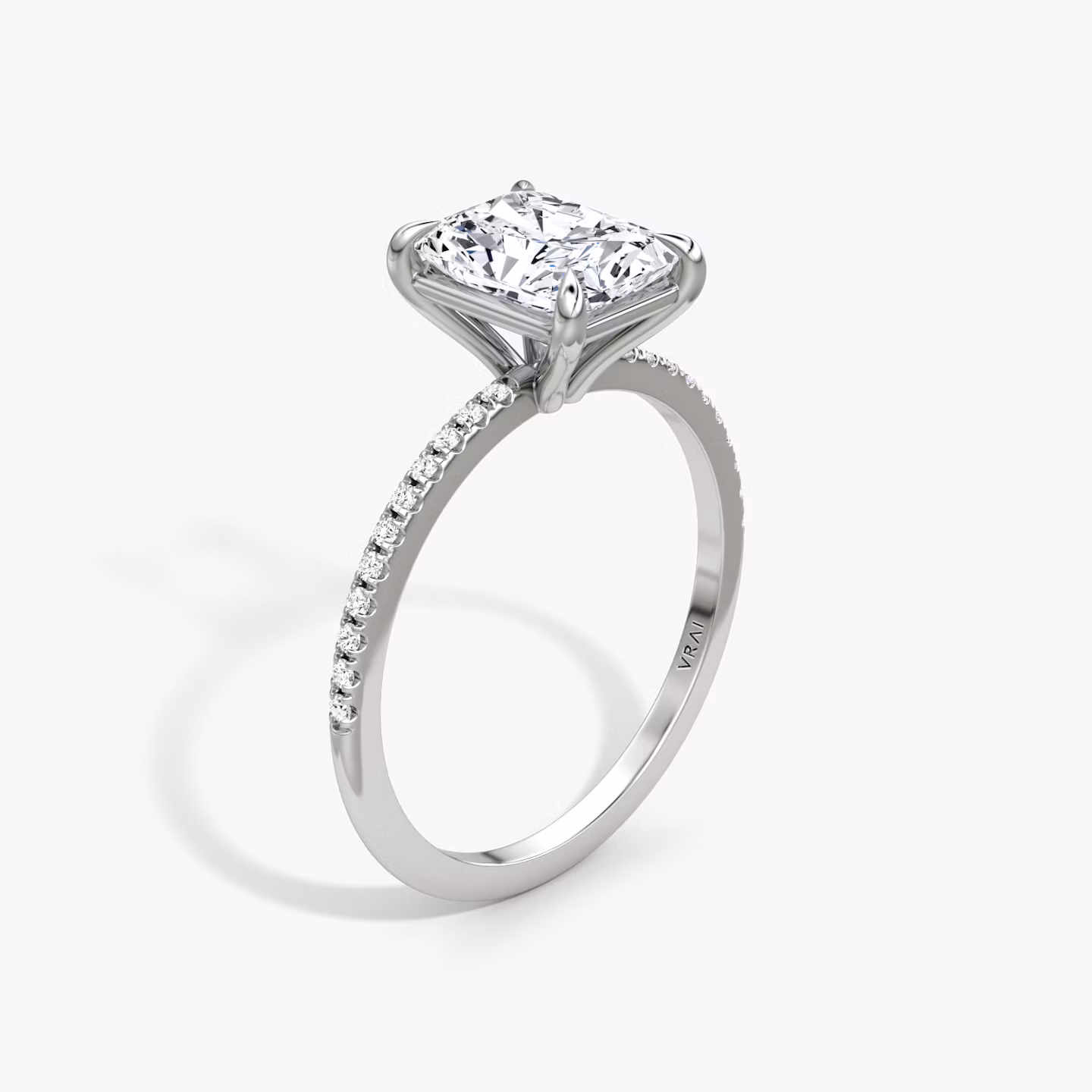 The Petite 4-Prong Solitaire | Radiant | 18k | White Gold | bandAccent: Pavé | diamondOrientation: vertical | caratWeight: other