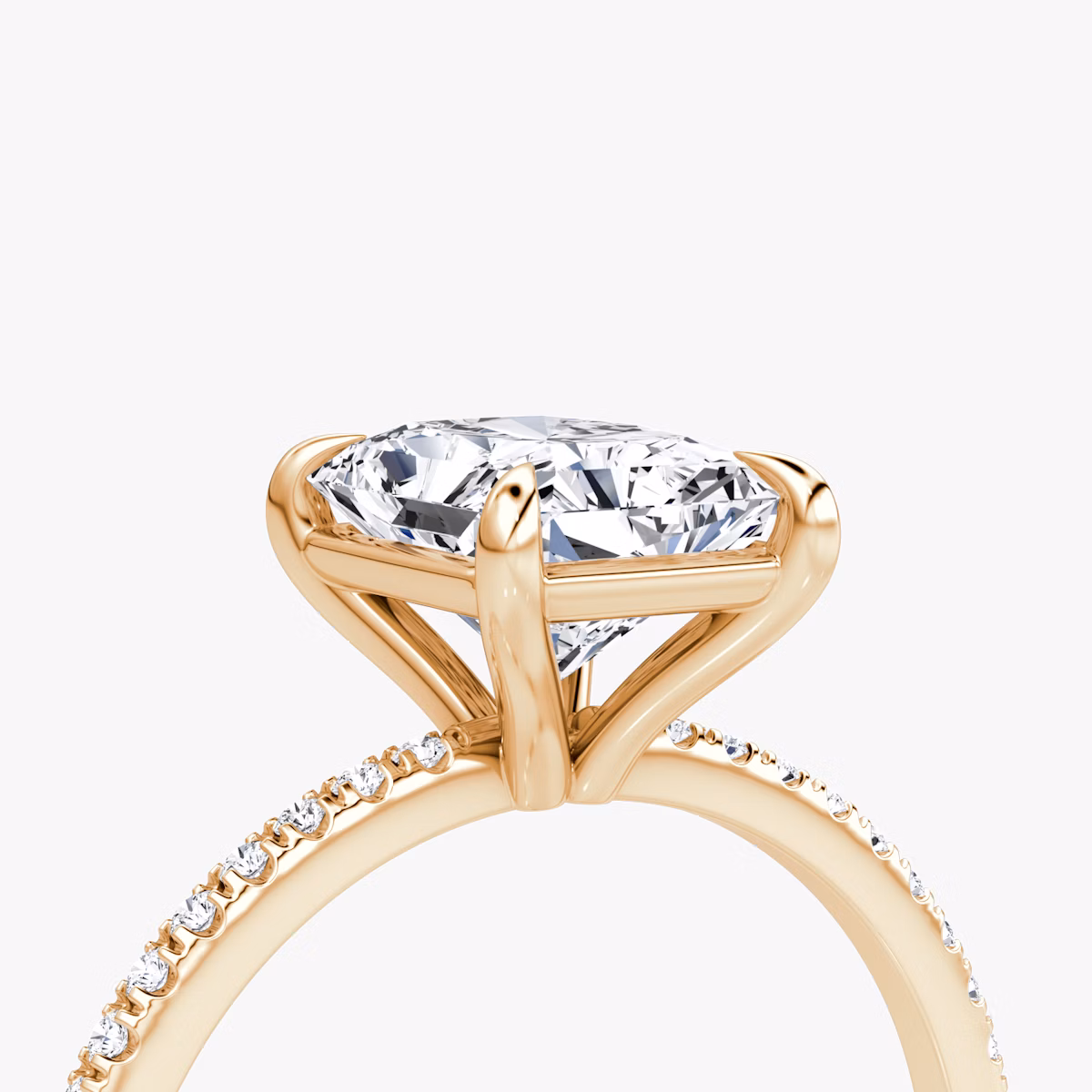 The Petite 4-Prong Solitaire | Radiant | 14k | Rose Gold | bandAccent: Pavé | diamondOrientation: vertical | caratWeight: other