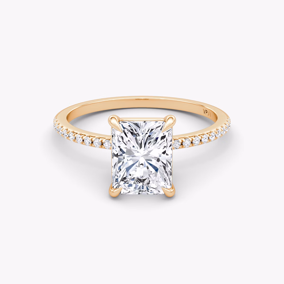 The Petite 4-Prong Solitaire | Radiant | 14k | Rose Gold | bandAccent: Pavé | diamondOrientation: vertical | caratWeight: other