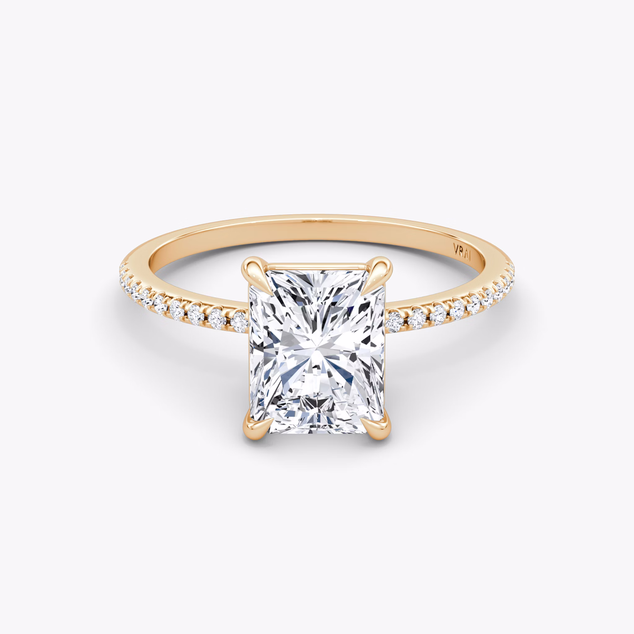 The Petite 4-Prong Solitaire | Radiant | 14k | Rose Gold | bandAccent: Pavé | diamondOrientation: vertical | caratWeight: other