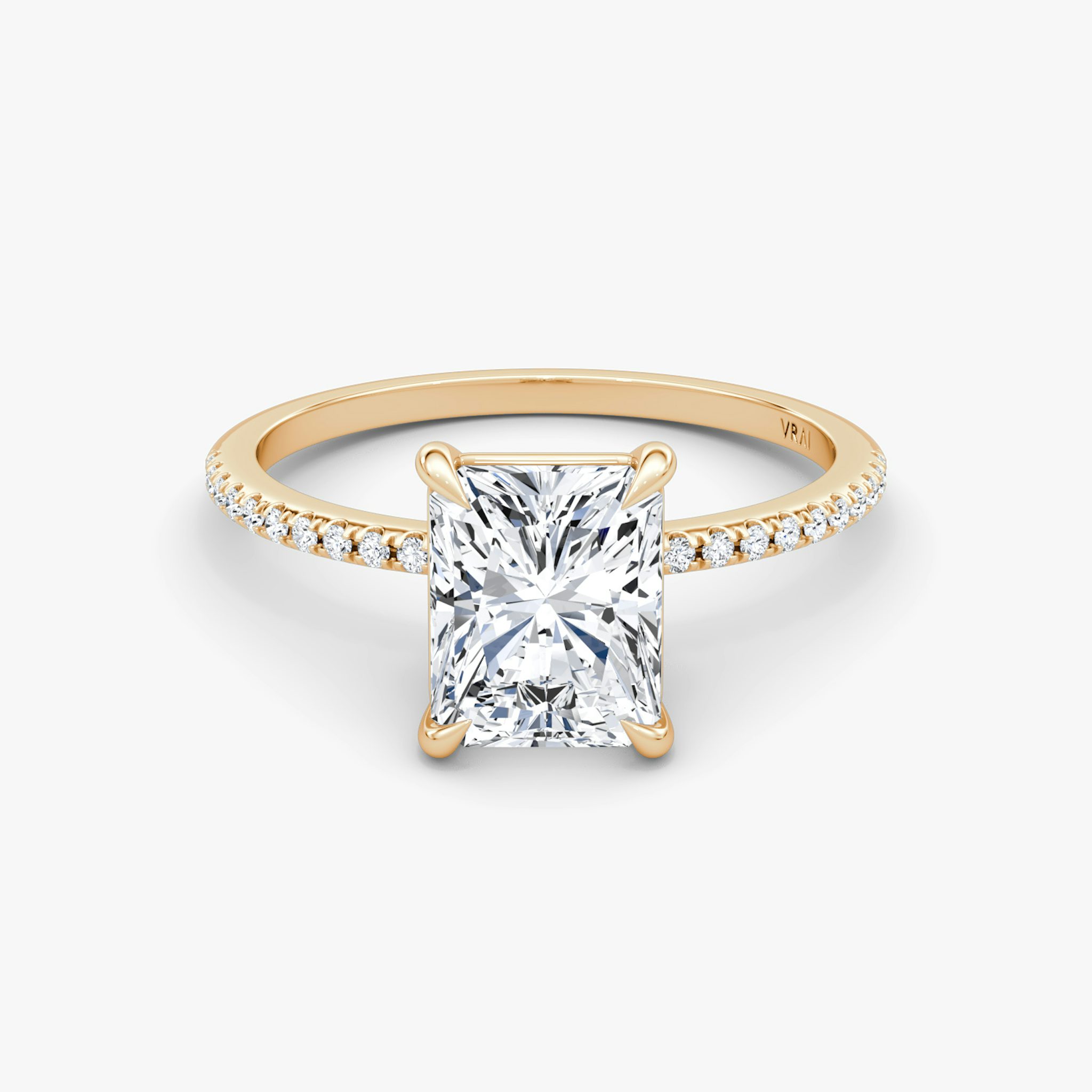 The Petite 4-Prong Solitaire | Radiant | 14k | Rose Gold | bandAccent: Pavé | diamondOrientation: vertical | caratWeight: other
