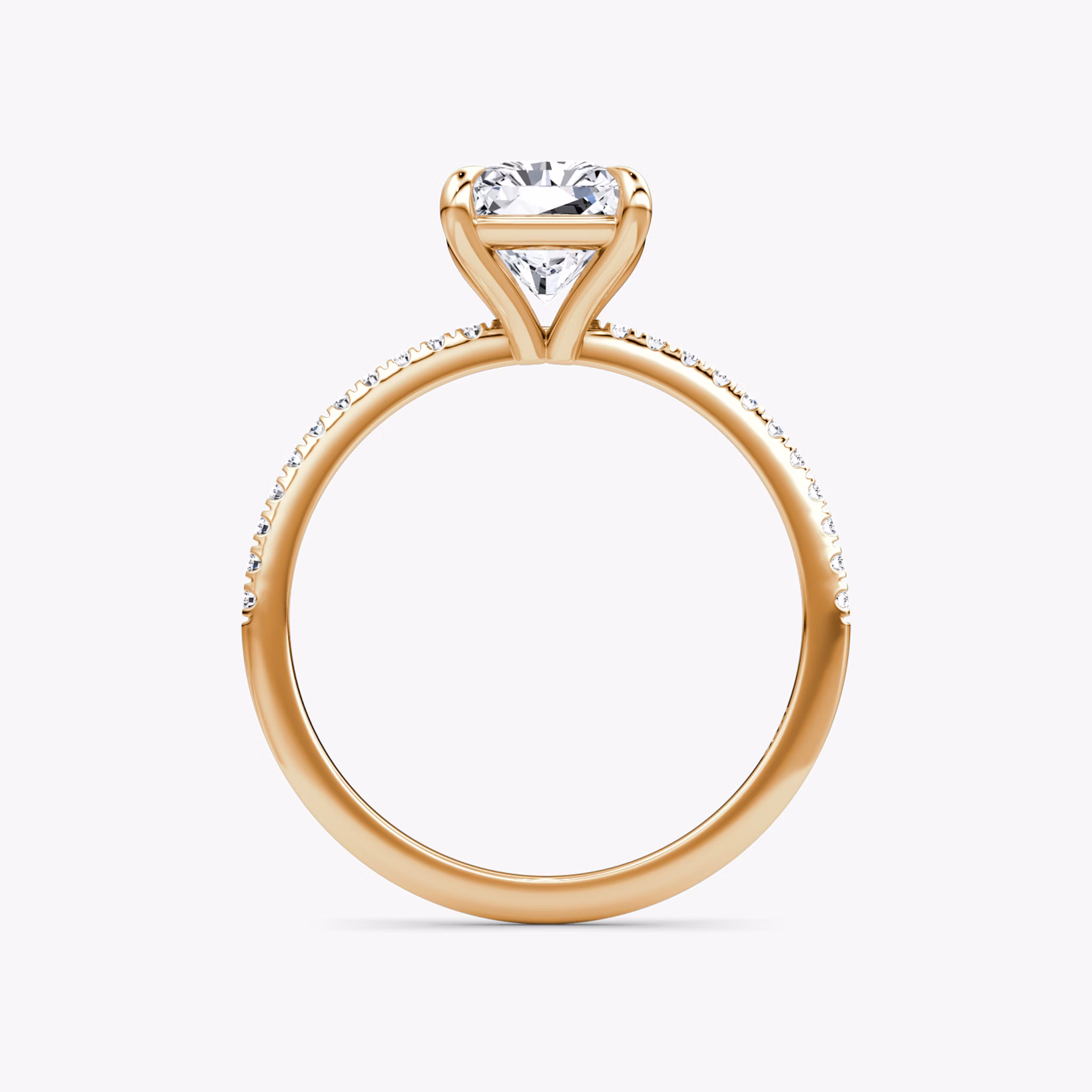 The Petite 4-Prong Solitaire | Radiant | 14k | Rose Gold | bandAccent: Pavé | diamondOrientation: vertical | caratWeight: other