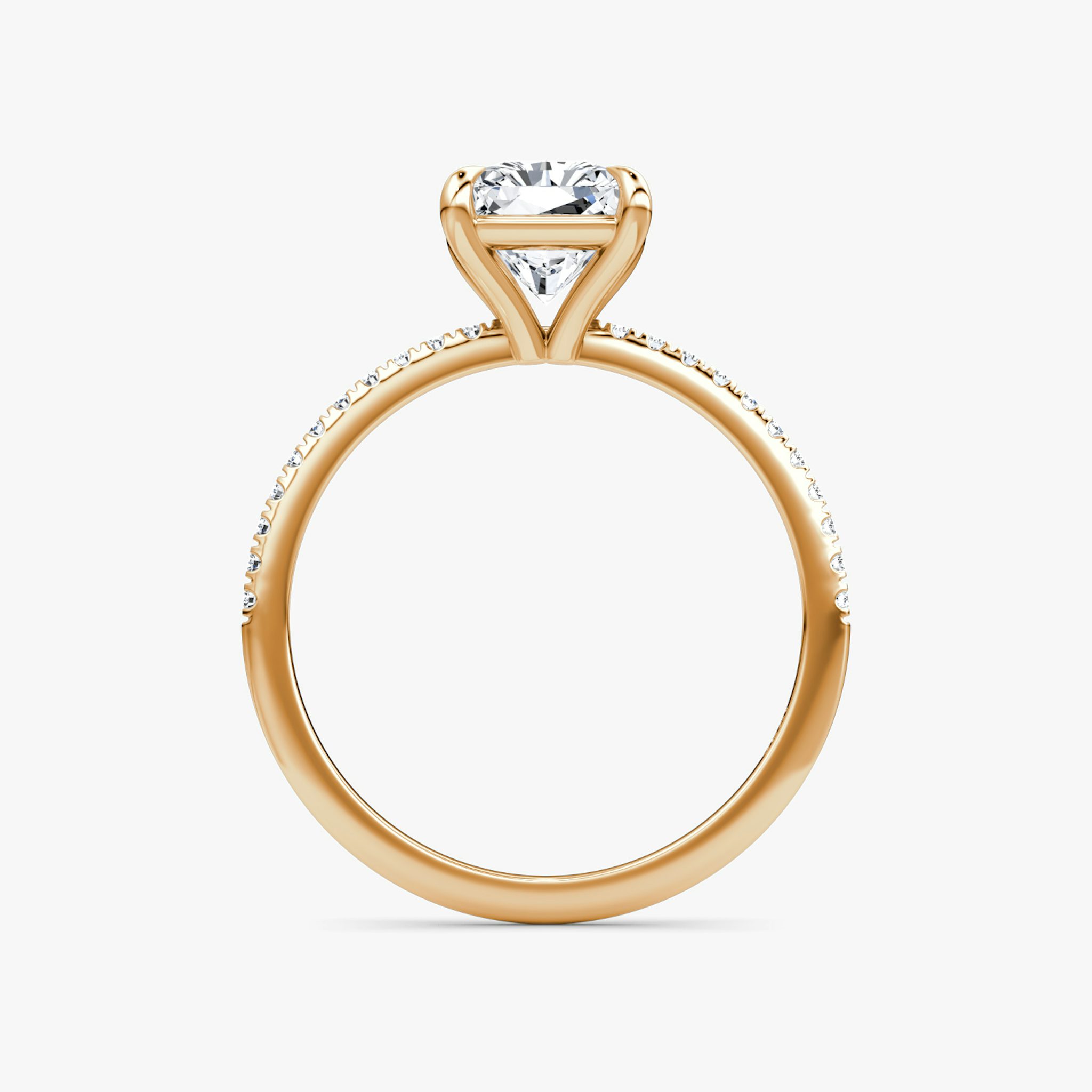 The Petite 4-Prong Solitaire | Radiant | 14k | Rose Gold | bandAccent: Pavé | diamondOrientation: vertical | caratWeight: other