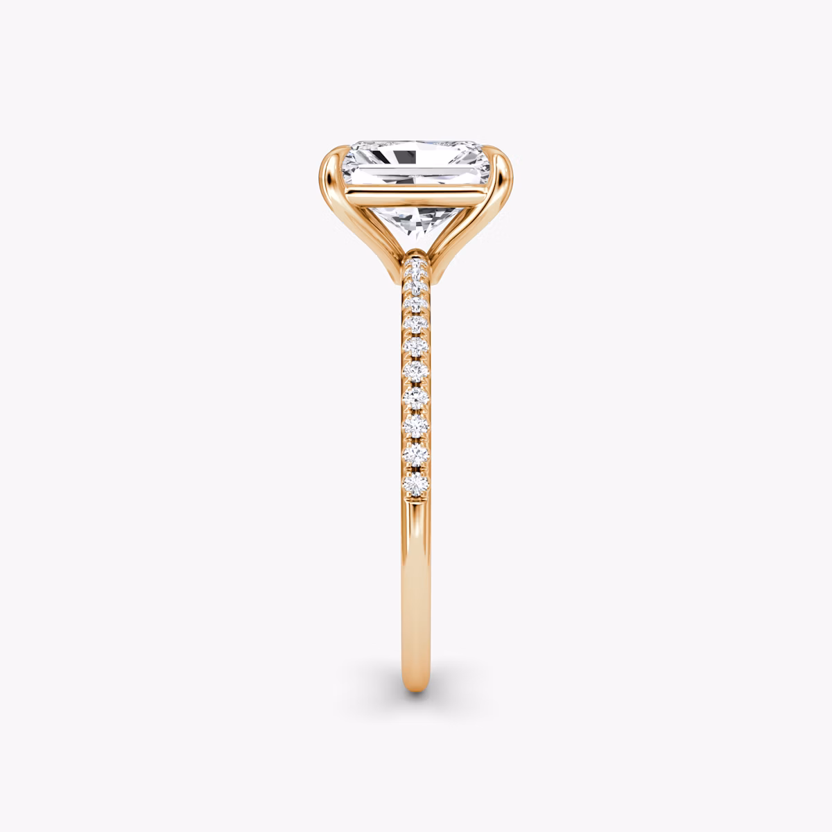 The Petite 4-Prong Solitaire | Radiant | 14k | Rose Gold | bandAccent: Pavé | diamondOrientation: vertical | caratWeight: other