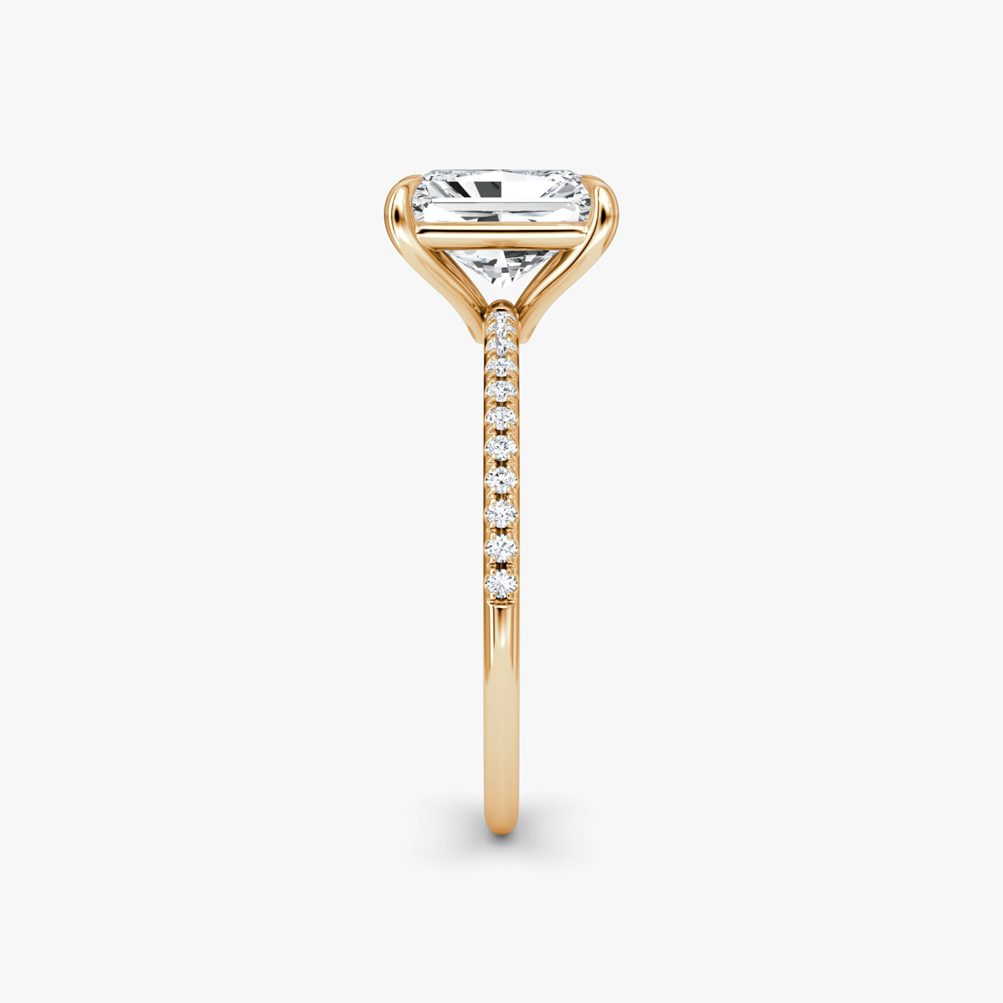 The Petite 4-Prong Solitaire | Radiant | 14k | Rose Gold | bandAccent: Pavé | diamondOrientation: vertical | caratWeight: other